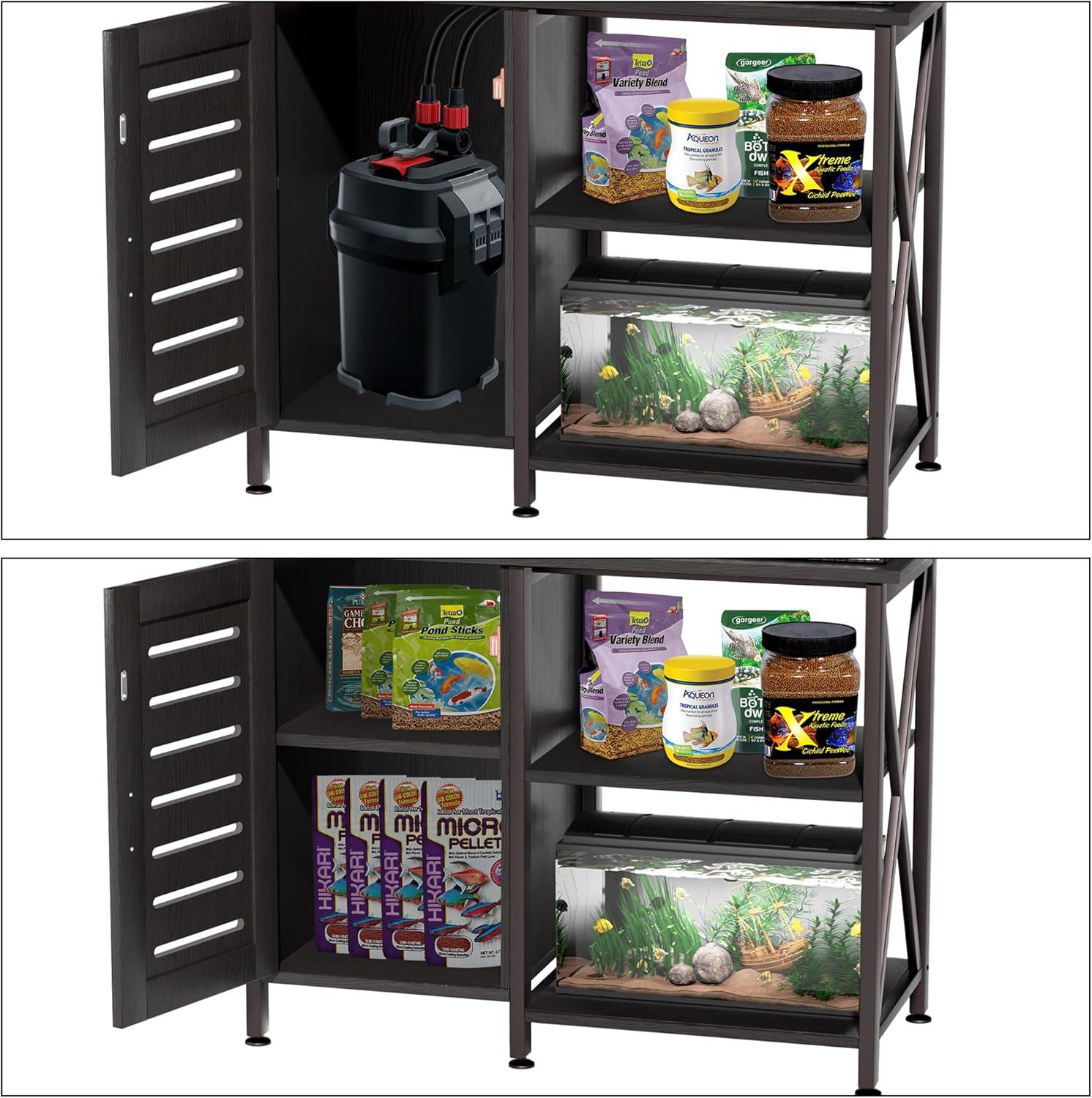 Herture Fish Tank Stand with Cabinet, 40-50 Gallon Aquarium Stand, Heavy Duty Metal, Turtle Tank, Reptile Terrarium 850LBS Capacity ,Black