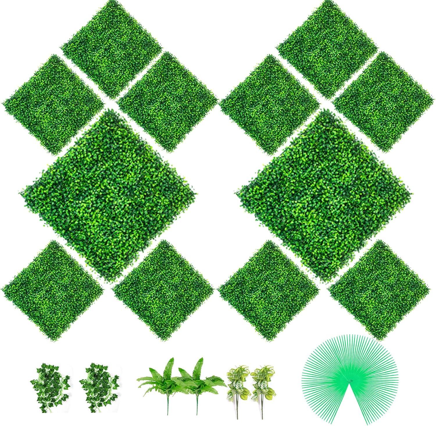 20" x 20" Green Artificial Boxwood Hedge Panels with Lights