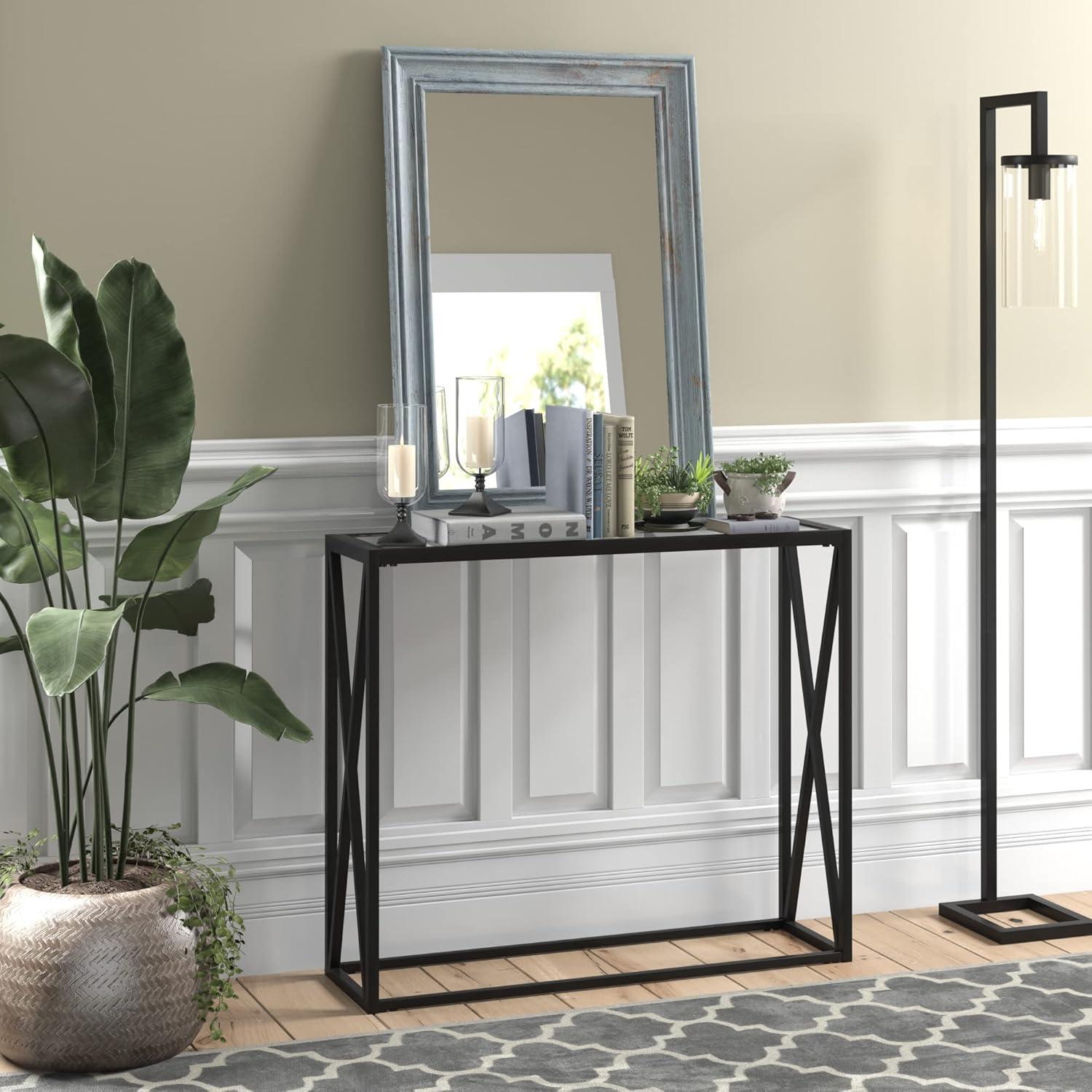 Evelyn&Zoe Arlo 36" Wide Rectangular Console Table, Blackened Bronze