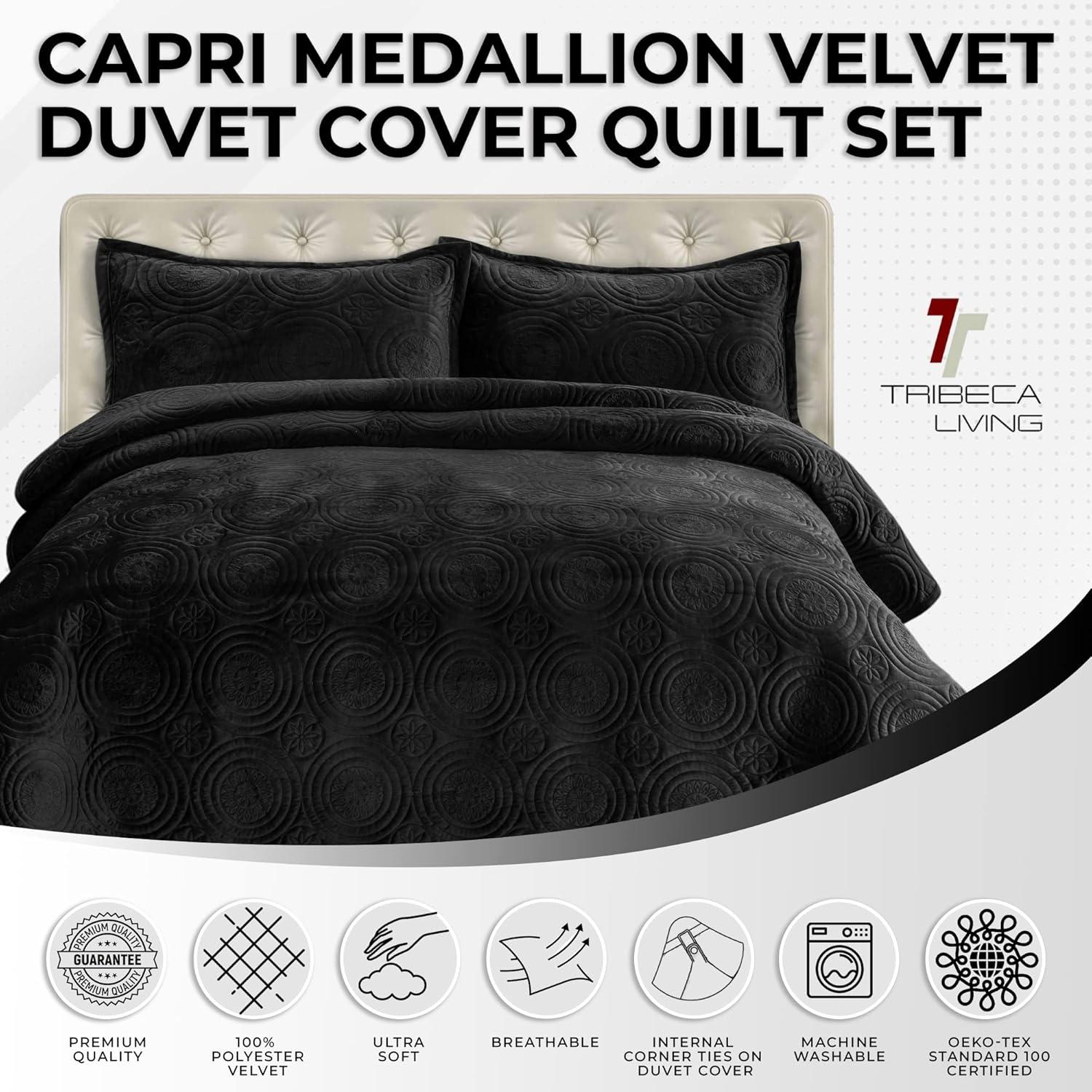 Capri Medallion Velvet Oversized Solid Quilt Set - Tribeca Living