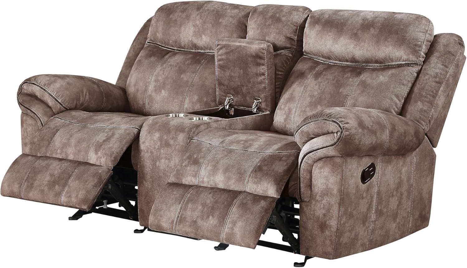 Gray Velvet Tufted Reclining Loveseat with Storage and Cup Holder