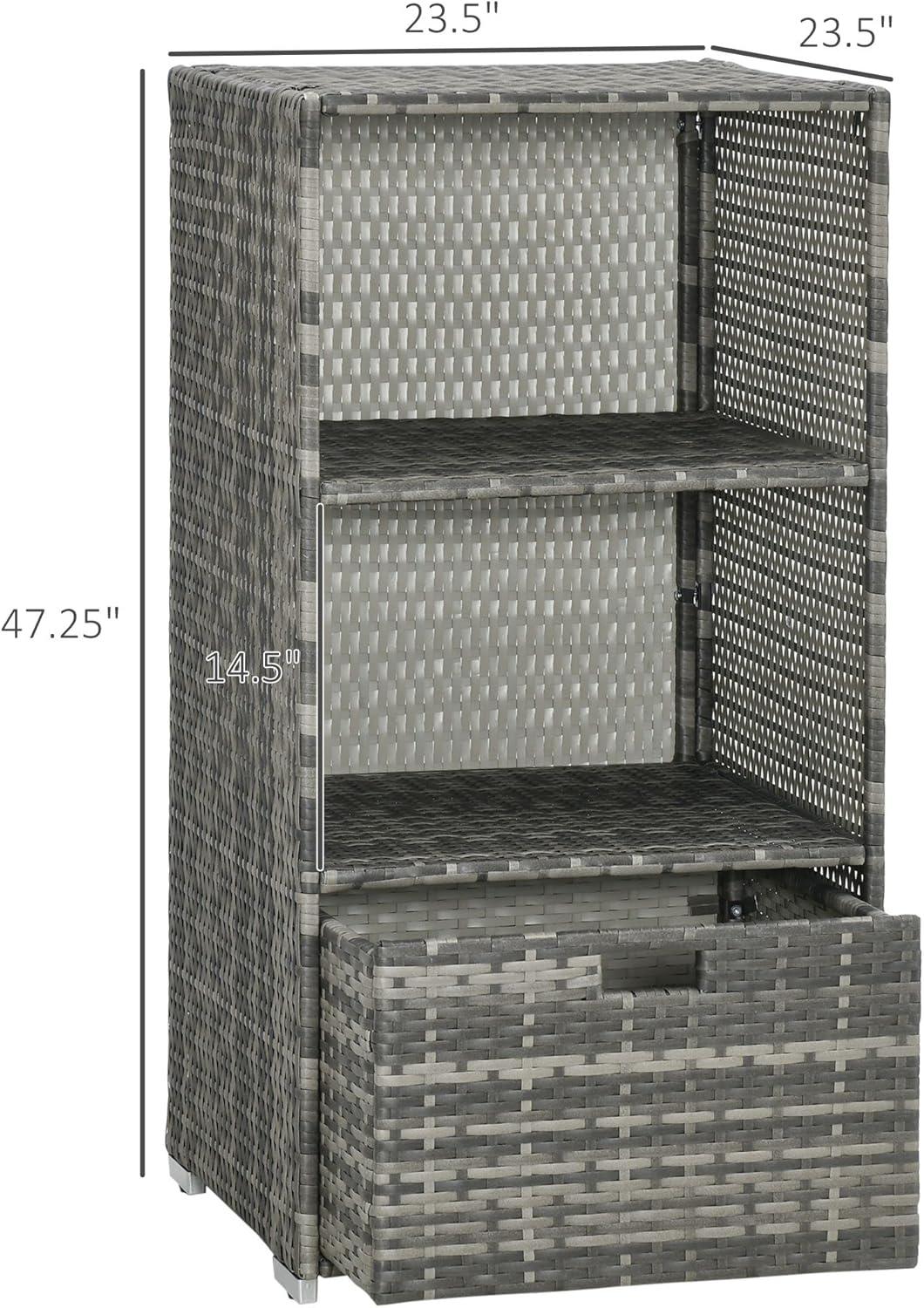 Tryimagine Outsunny Valet Pool Towel Rack, Waterproof PE Plastic Rattan Wicker Storage Organizer, Indoor Outdoor Spa, And Hot Tub Accessory Storage, 2 Shelves, 1 Basket Drawer