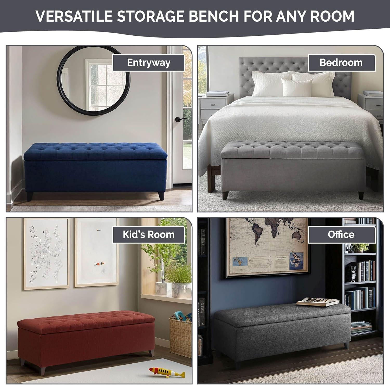 Everly Quinn Tufted Top Storage Bench, Mudroom Bench