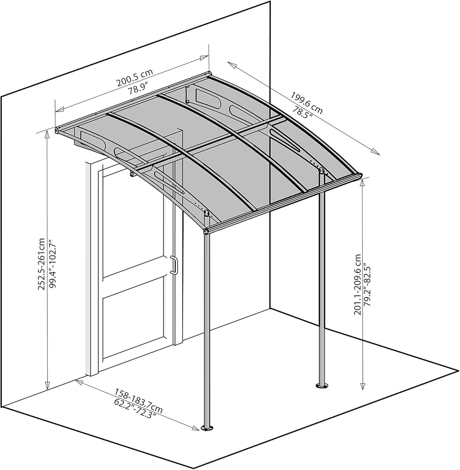 Palram - Canopia Vega 79.7'' W x 96.3'' D Acrylic Glass Gray Cover Stationary Patio Awning