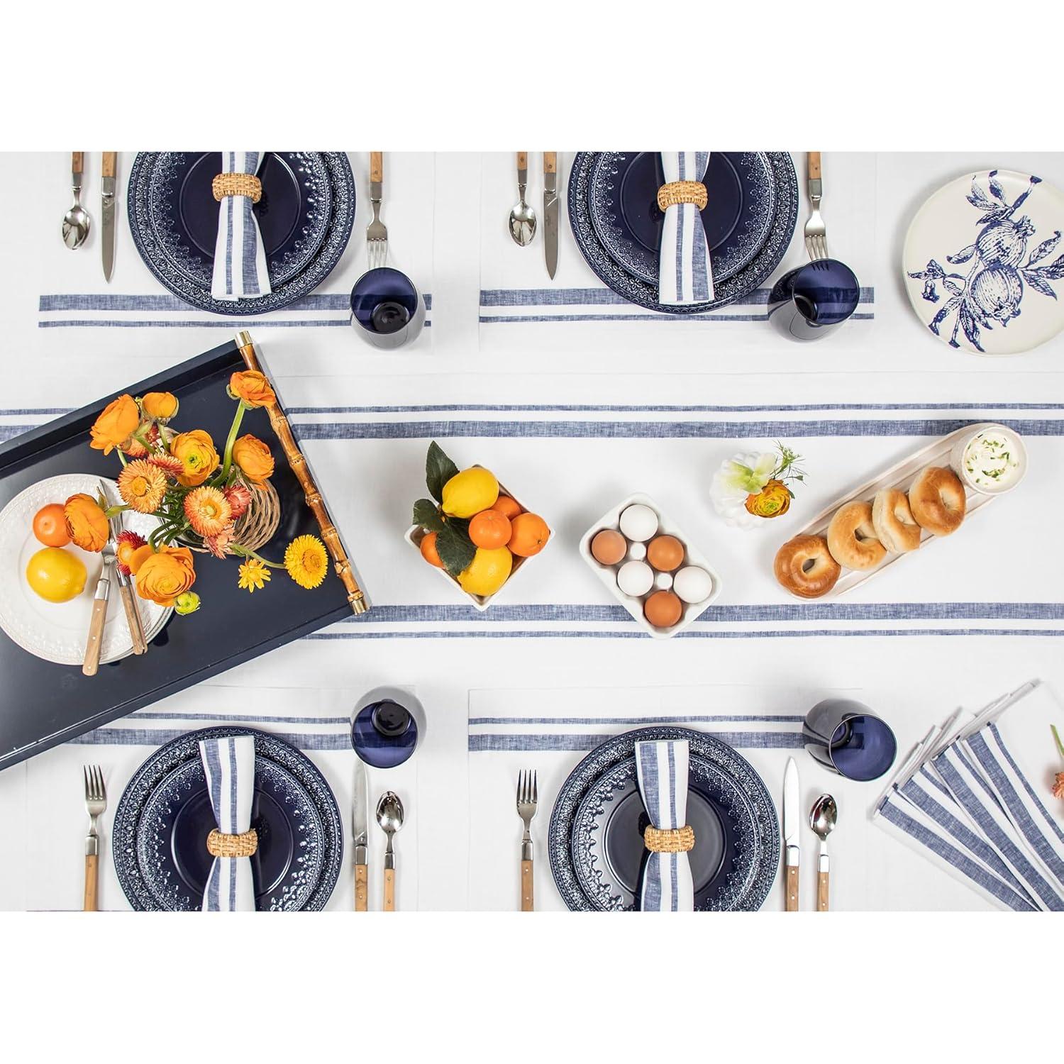 Solino Home French Stripe - 100% Pure Linen Table Runner