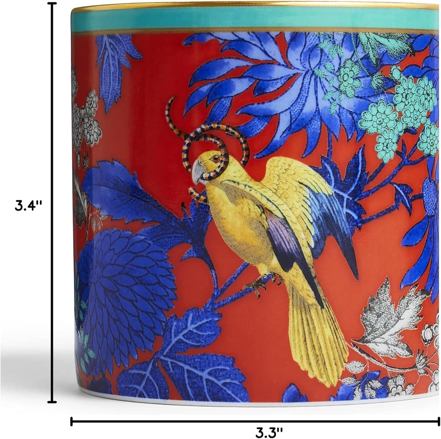 Maximalist Blue and Red Ceramic Mug Set with Animal and Floral Print