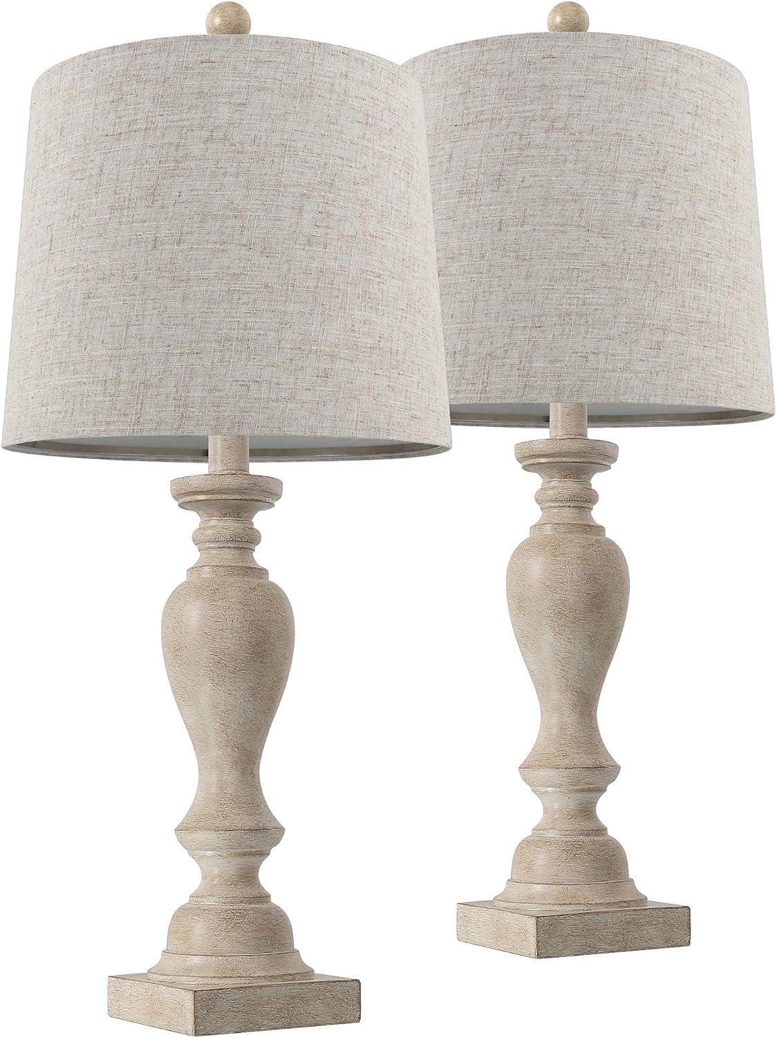 24.5" Mid Century Table Lamp Set Of 2 For Living Room Farmhouse Linen Bedside Lamps For Bedroom Kids Room Dorm Office Rustic Lamps For End Table Nigntstand Resin