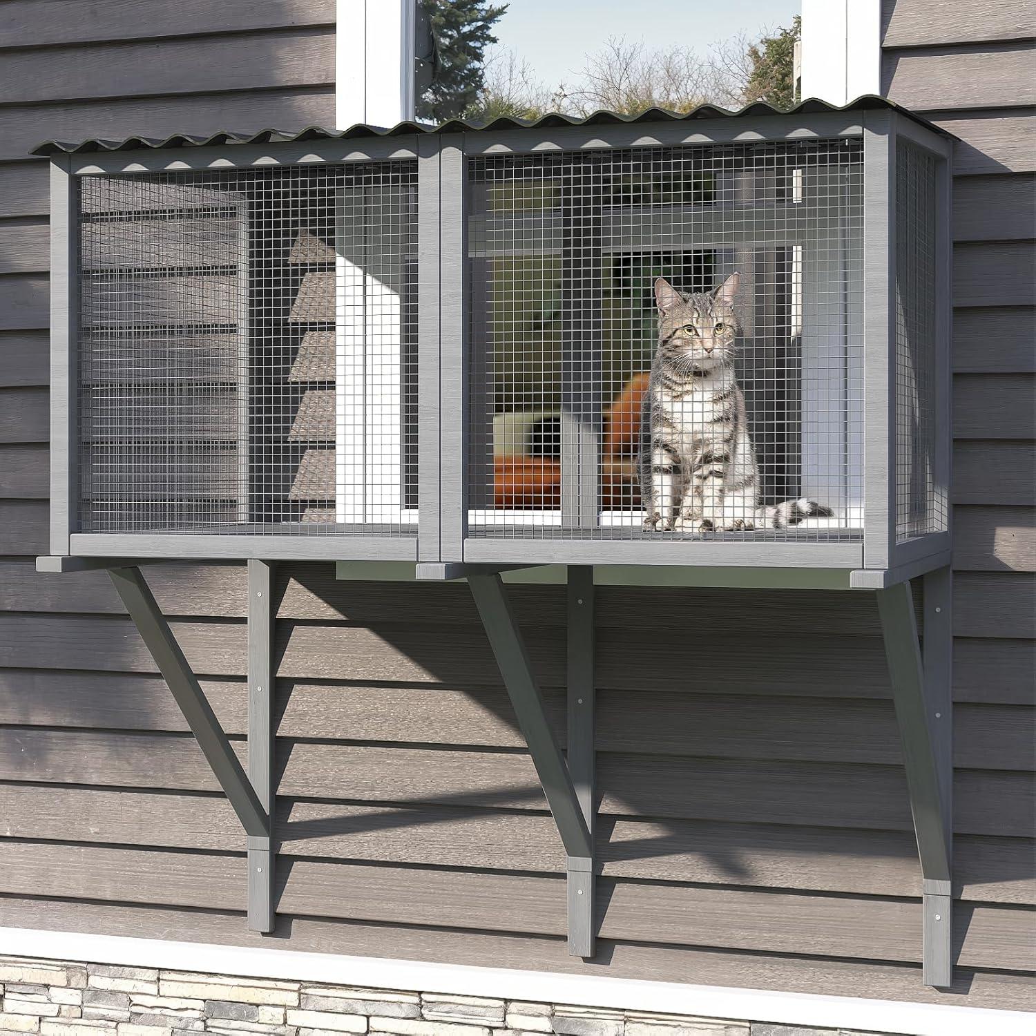 Tucker Murphy Pet™ Cat Catio,Cat Window Perch for Large Indoor Cats - Expandable Wooden Cat Window Box Enclosure for Multi Cats,