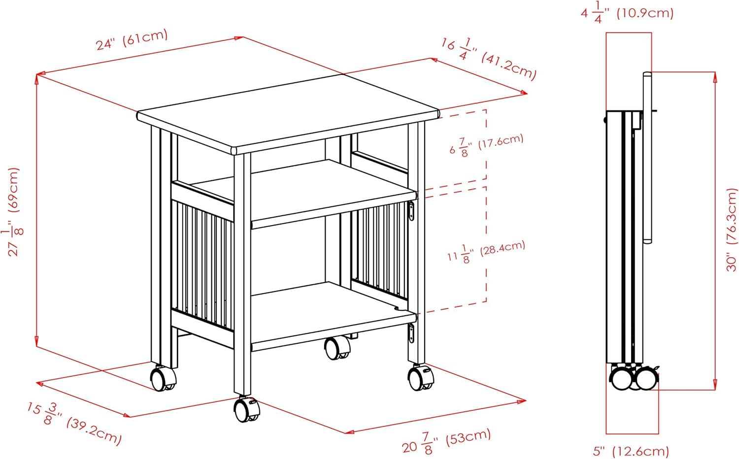 Natural Solid Wood Foldable Printer Cart with Shelves