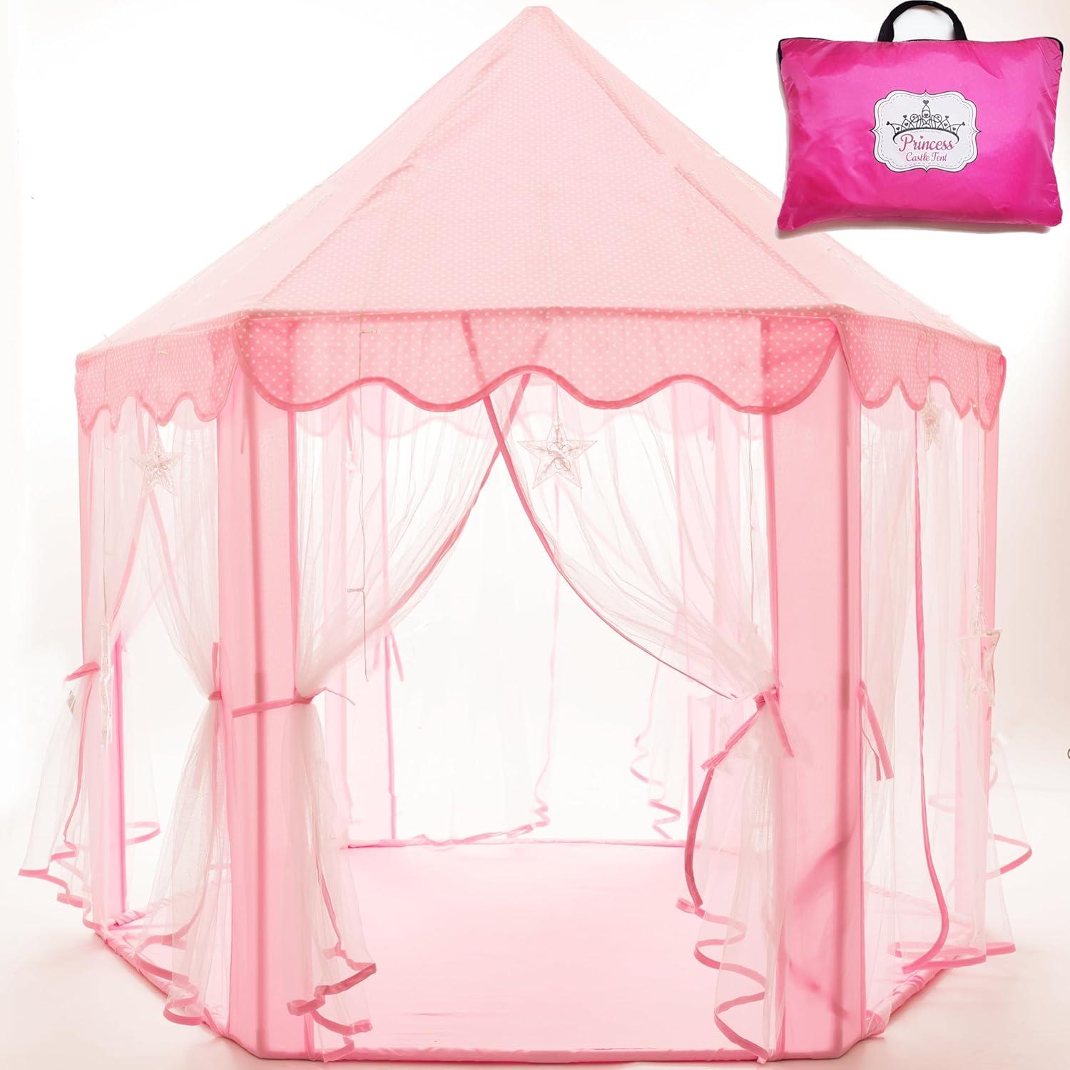 Princess Castle Playhouse Tent Toy for Girls, Pink Kids Play House Indoor, Christmas Birthday Gift for Little Girls Age 3 4 5 6 7, Play Tent for 3-10 Year Old Girl