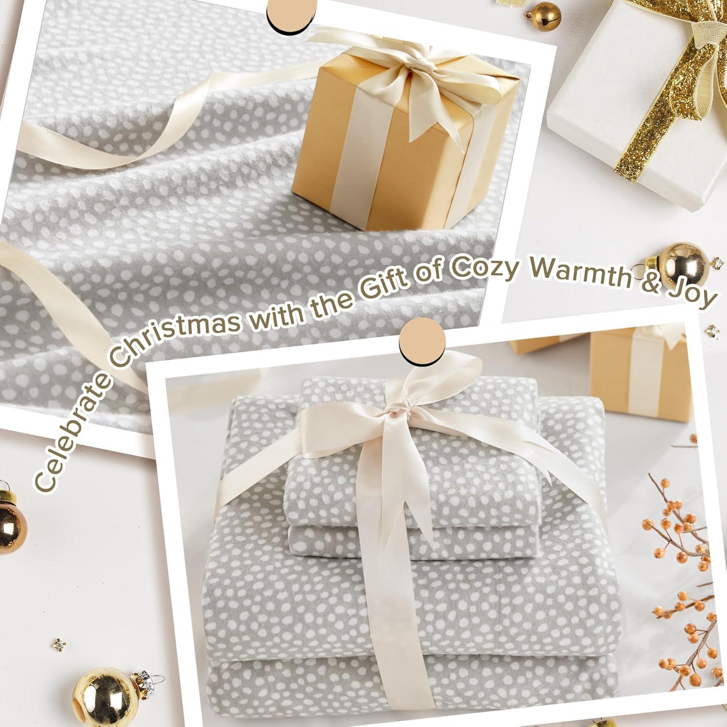 Full Cozy Flannel Sheet Set Gray Dots