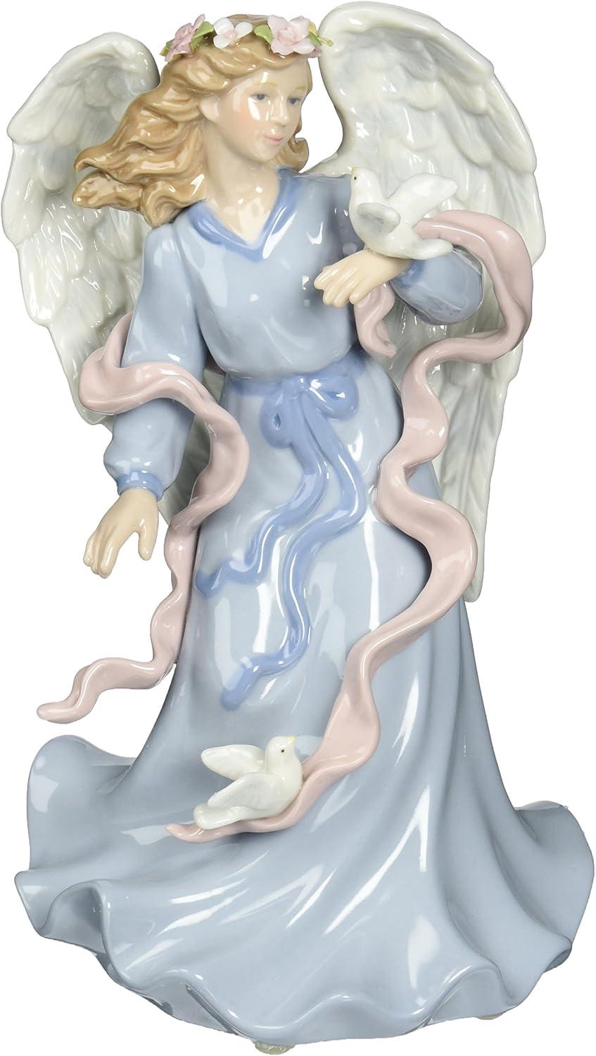 Kevins Gift Shoppe Ceramic Angel Holding Peace Dove Music Box