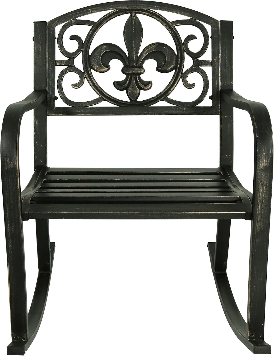 Sunnydaze Traditional Fleur-de-Lis Design Cast Iron and Steel Outdoor Rocking Chair