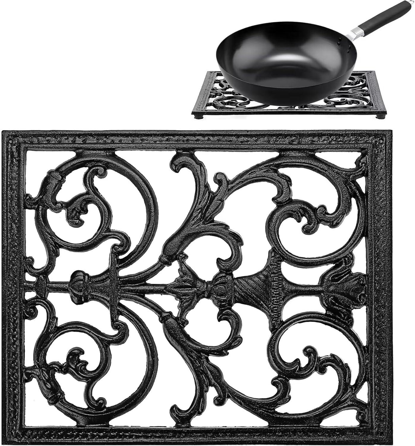 Stack man Extra Large Trivets For Hot Dishes,14.9 X 12 Inch Cast Iron Trivet With Rubber Feets,Heat Resistant Trivets For Hot Pots Pans,Metal Trivet For Kitchen Counter Dining Table Cooktop Stovetop