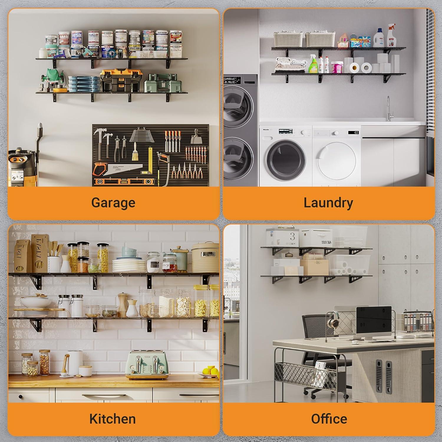 Garvee 2-Pack 1x6ft Garage Wall Shelving, Garage Storage Wall Garage Shelves for Wall Storage, 600lbs Load Capacity, 12-inch-by-72-inch