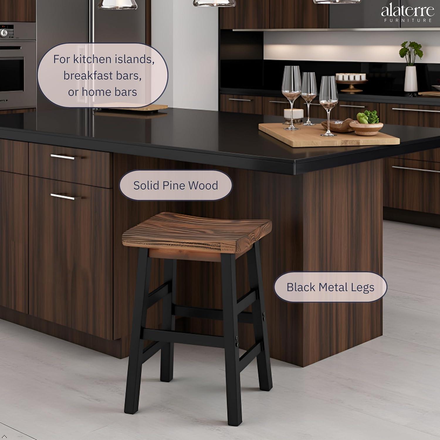 26" Pomona Reclaimed Wood Counter Height Barstool with Metal Legs Brown - Alaterre Furniture