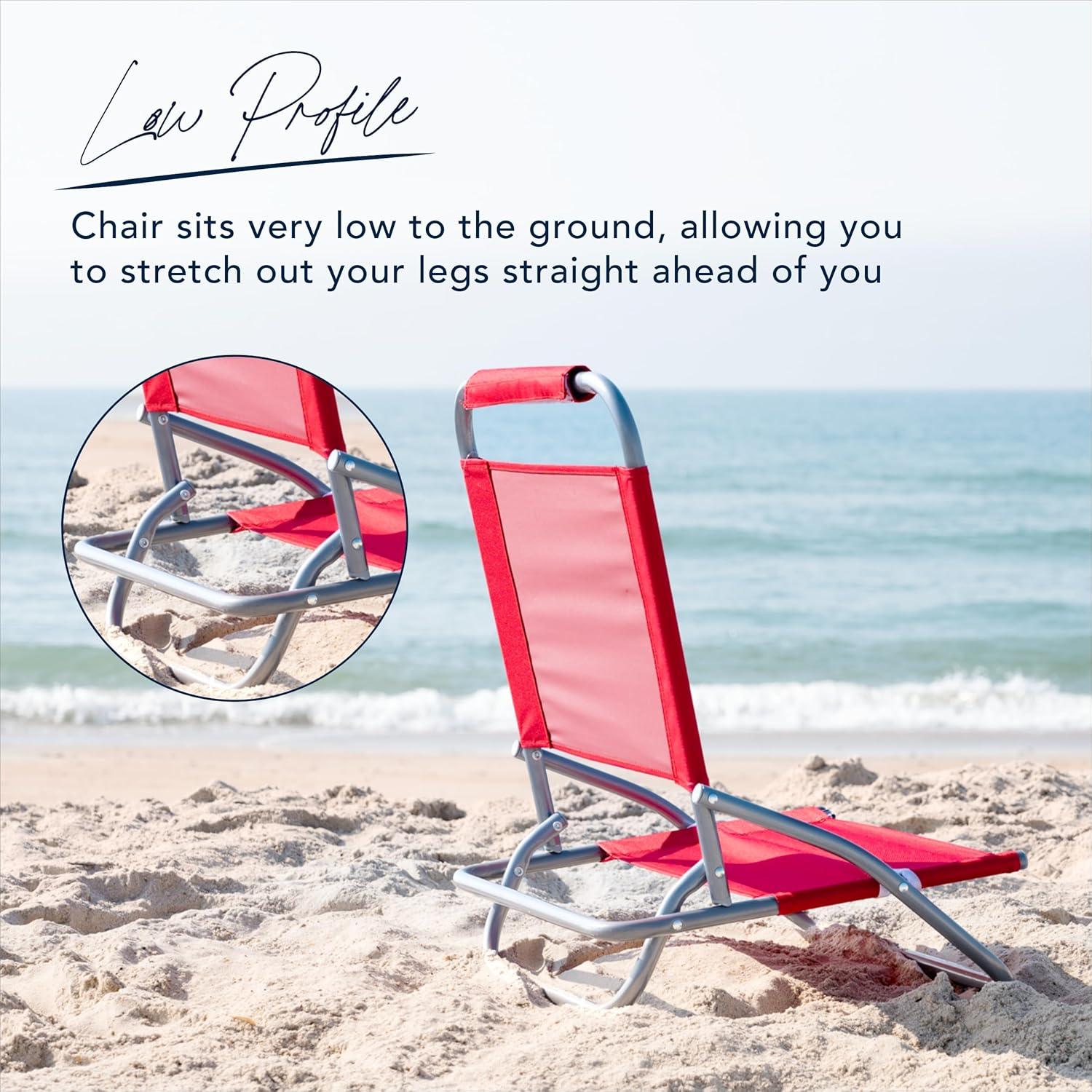 Caribbean Joe Low Steel Outdoor Portable Beach Chair - Red