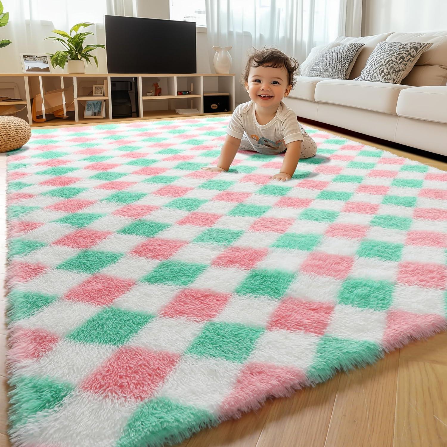 Luxe Weavers Checkered Black and White Geometric 8x10 Indoor Area Rug