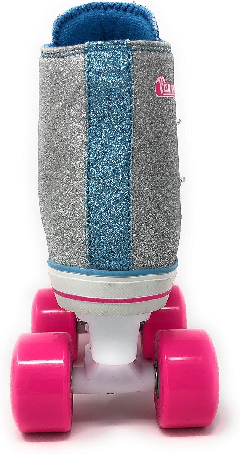 Chicago Girls Fashion Quad Skates – Glitter High-Top, Flashing Lights, 54mm Urethane Wheels, Adjustable Trucks, Indoor & Outdoor Use