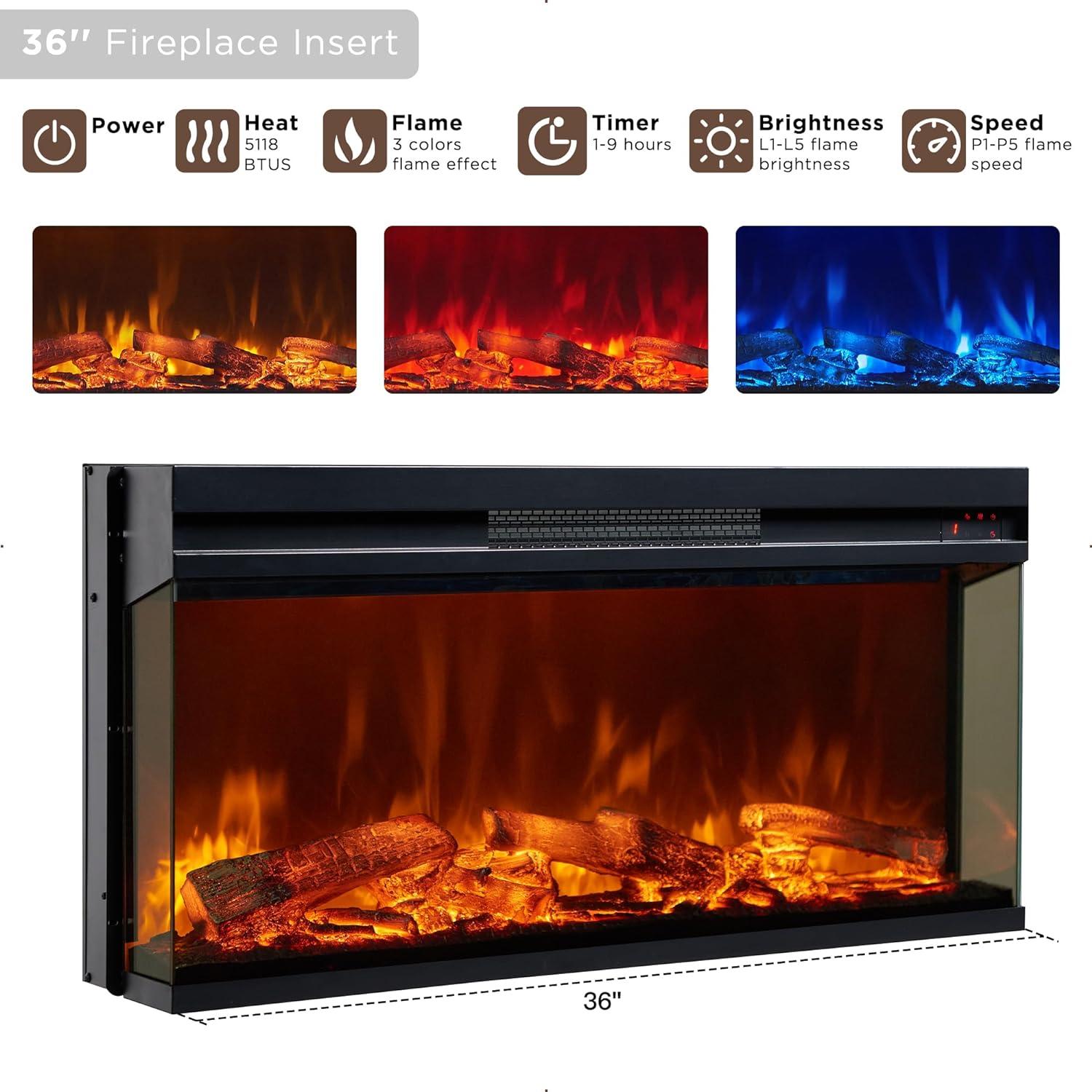 OKD 70" Farmhouse TV Stand w/Electric Fireplace & Glass Door Storage Cabinet, Antique White