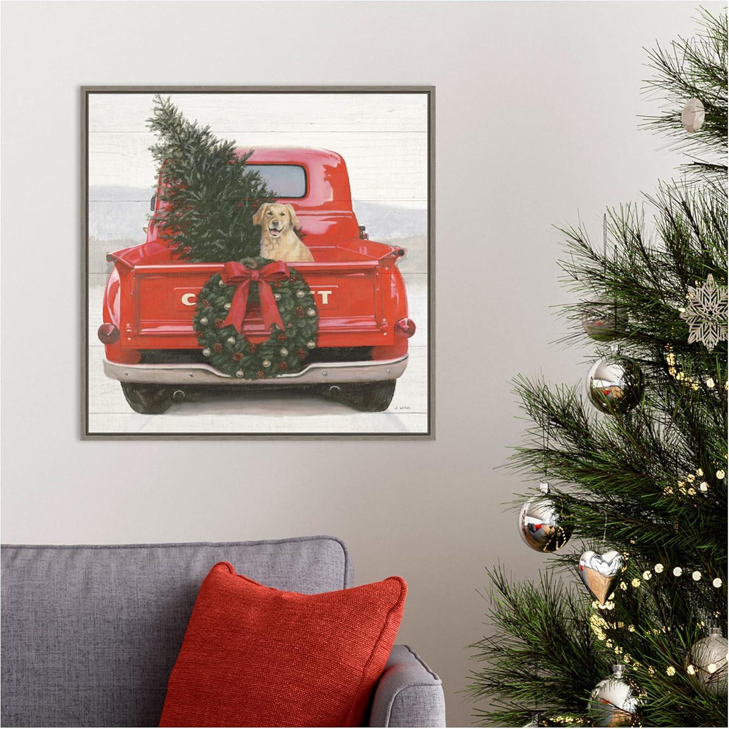 Amanti Art Christmas in the Heartland IV Dog Framed Canvas Wall Art Print