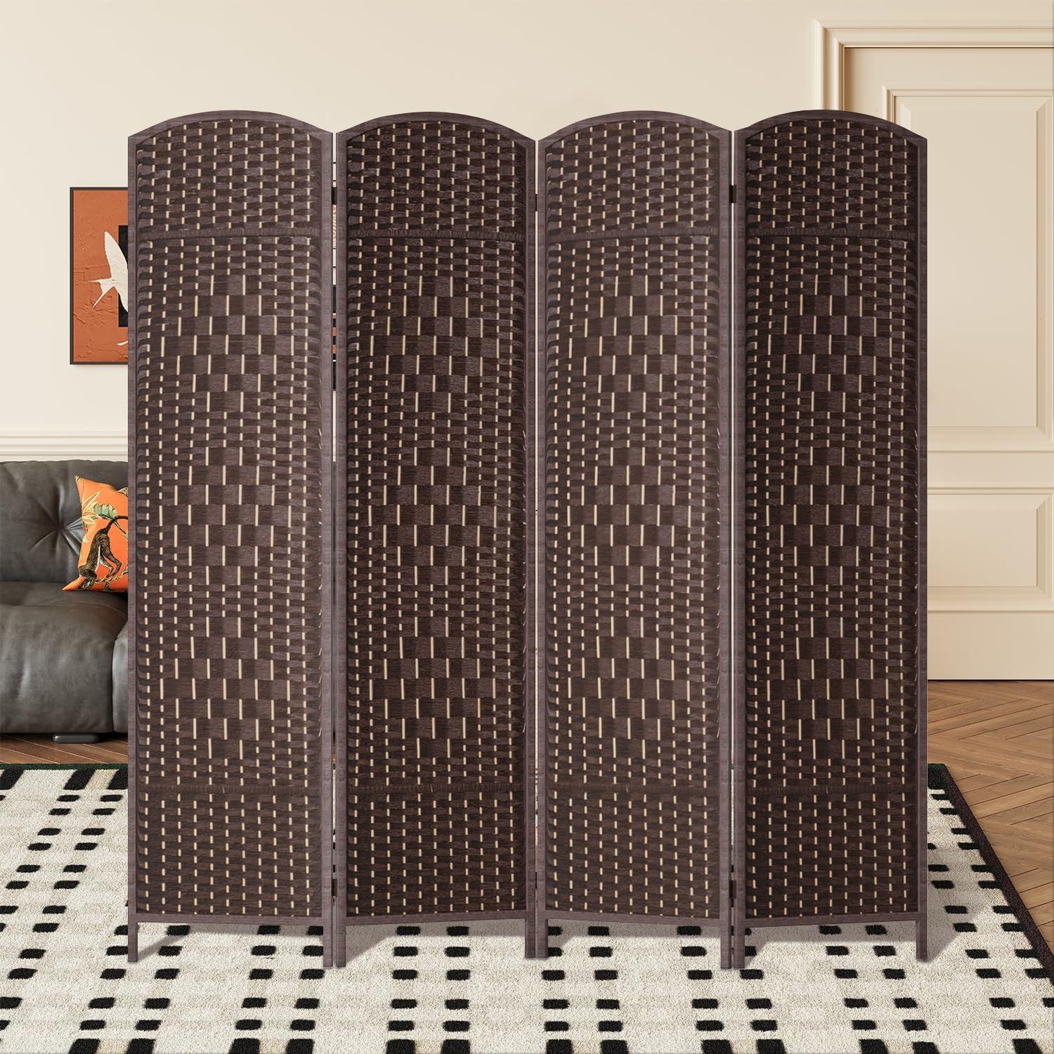 FDW 4 Panel Folding Privacy Room Divider Screen, 70" Tall, Brown