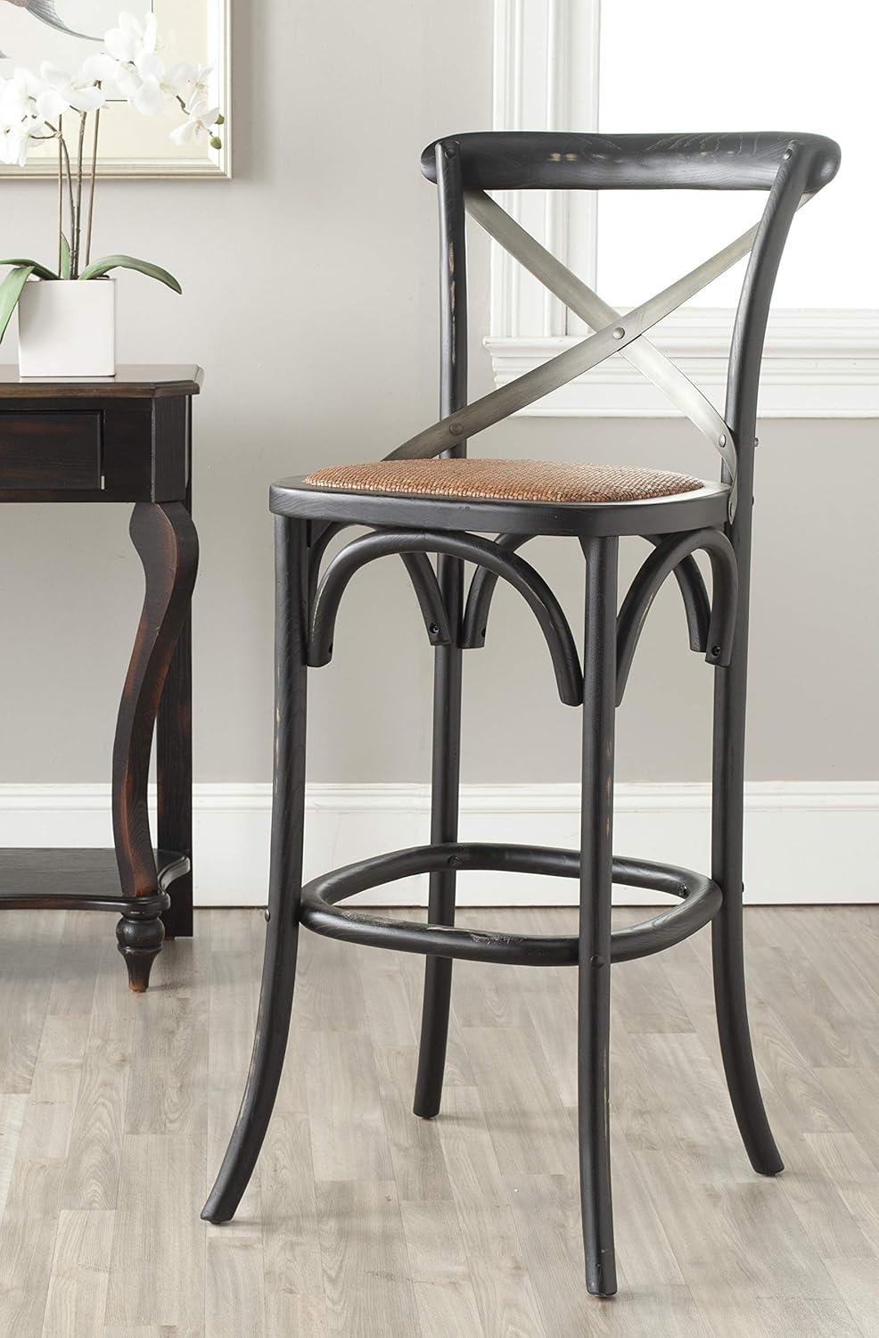 SAFAVIEH Eleanor Square Mid Back Bar Stool, Black