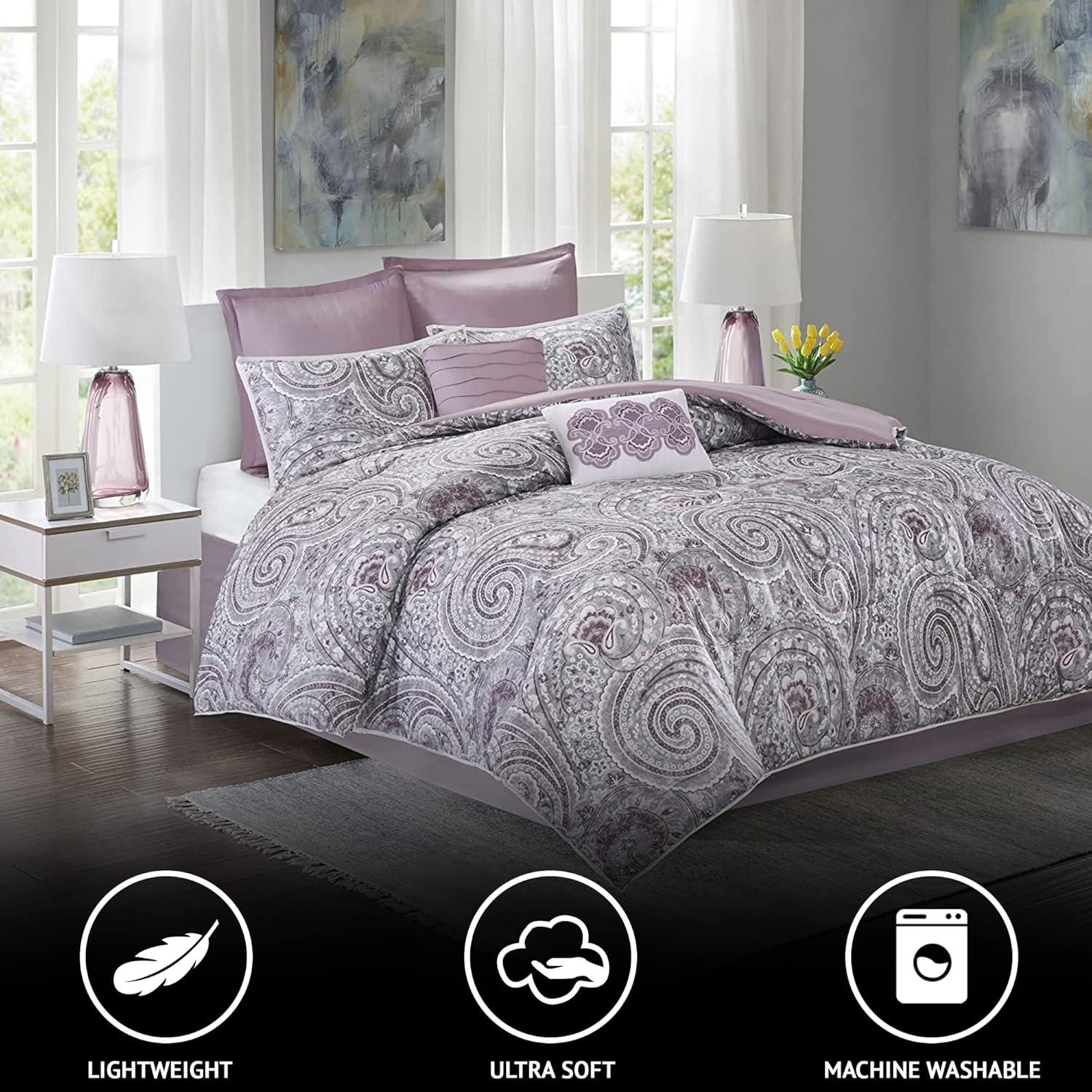 Comfort Spaces Queen Quilt Set, Reversible 3-Piece Quilt Set Set for All Season, Lightweight, Purple, Full/Queen