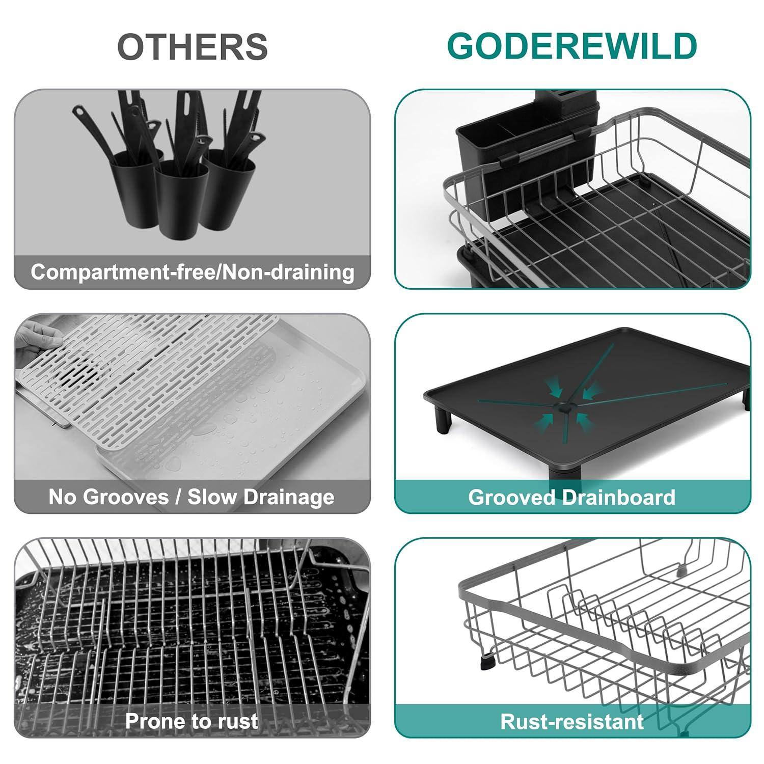 Fabhob Dish Drying Rack for Kitchen Counter,Space-Saving Dish Rack with Drainboard
