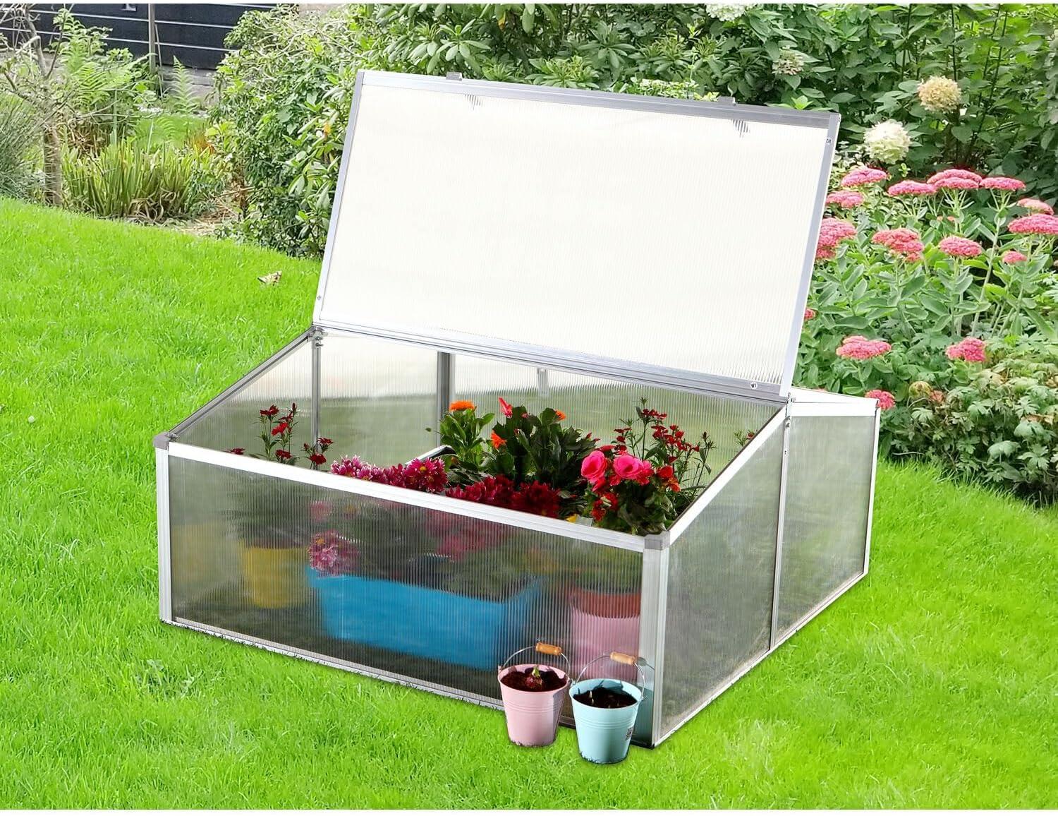 Hanover 39-In. Double Garden Bed Cold Frame Mini-Greenhouse Plant Protector - Lightweight and Portable