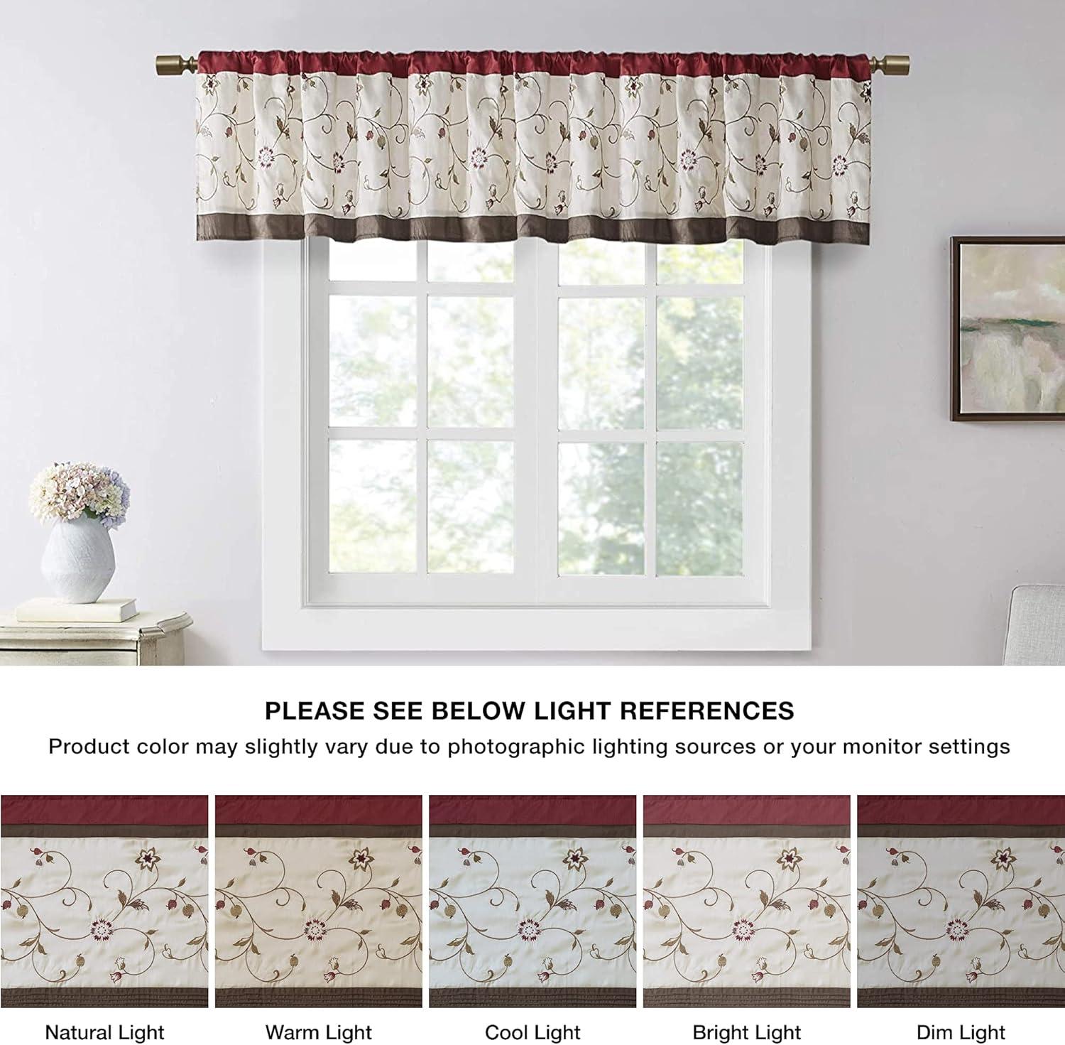 Serene Floral Embroidered 50'' W Window Valance