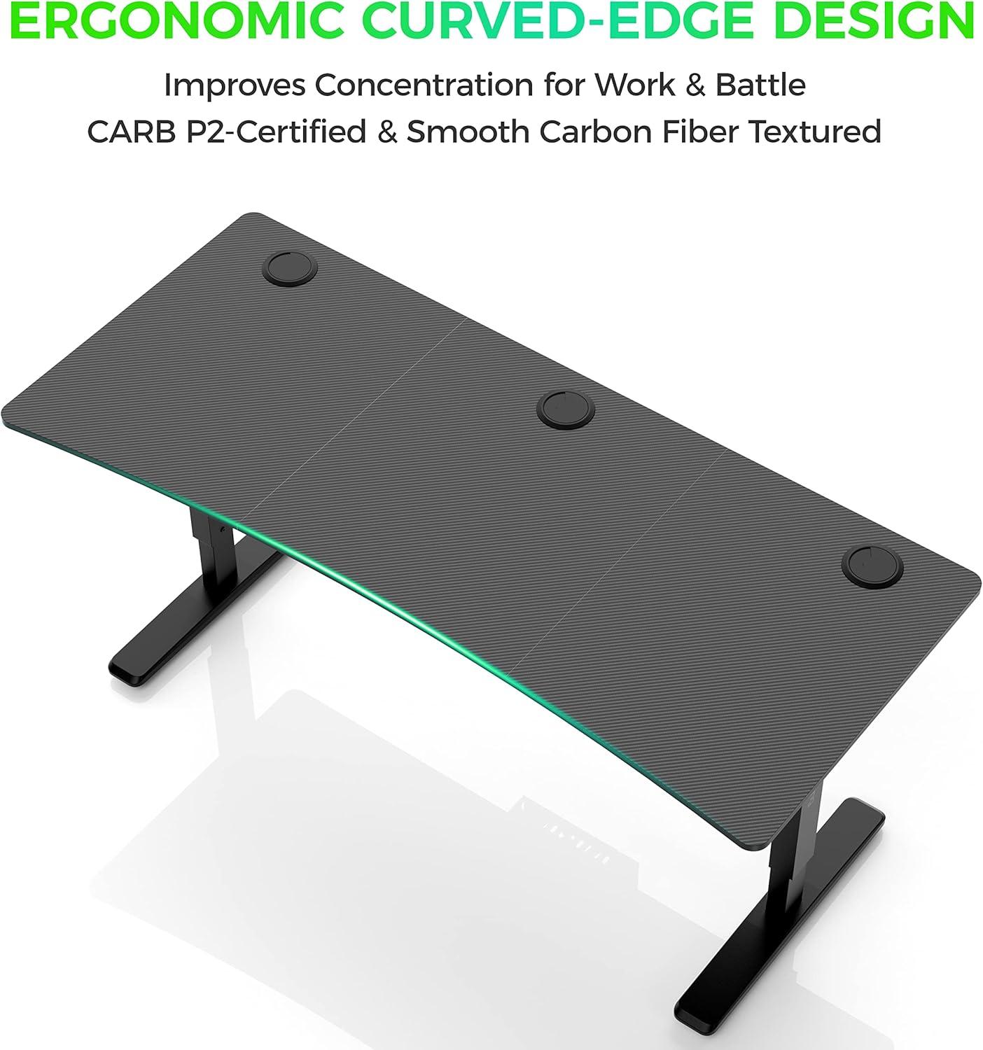 Gaming Standing Desk with RGB Lighting,65" W x 27.5" D x 29'' - 48.5" H