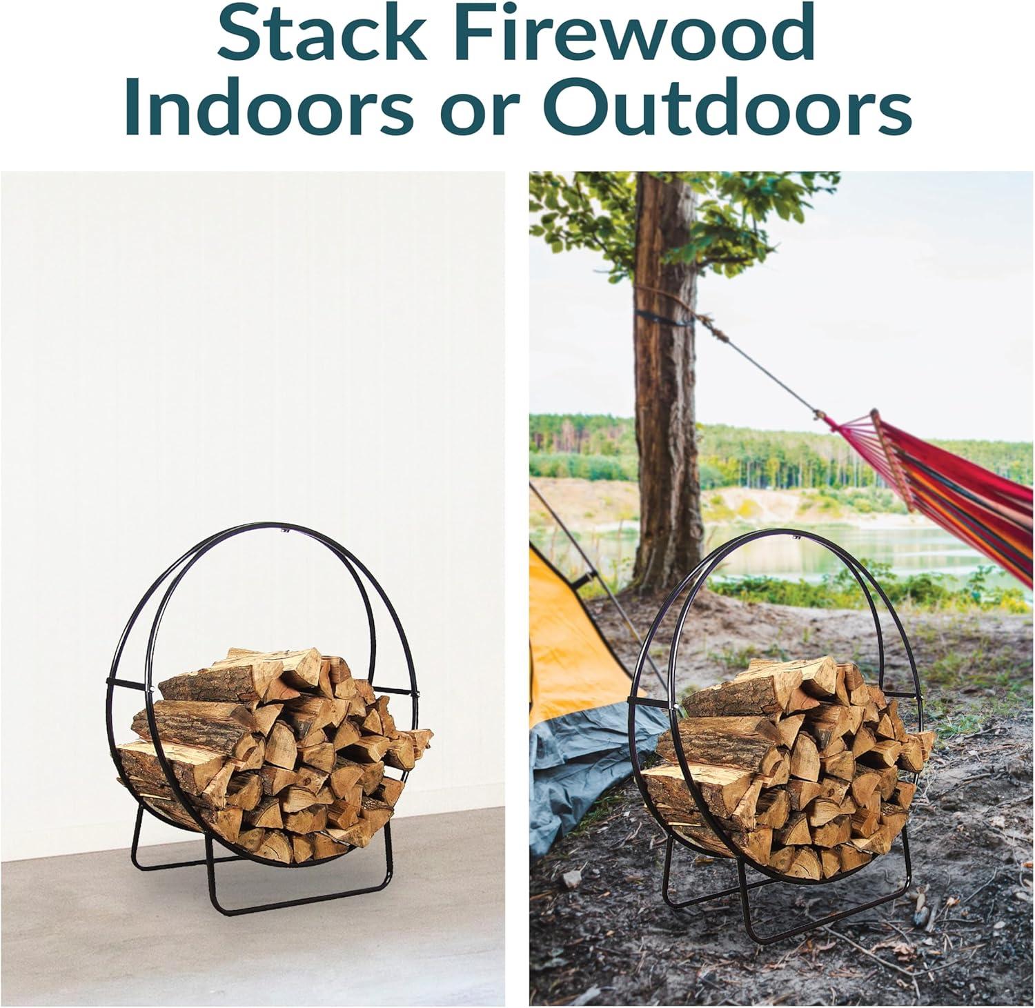 SunnyDaze Decor Indoor or Outdoor Tubular Steel Hoop Firewood Log Holder