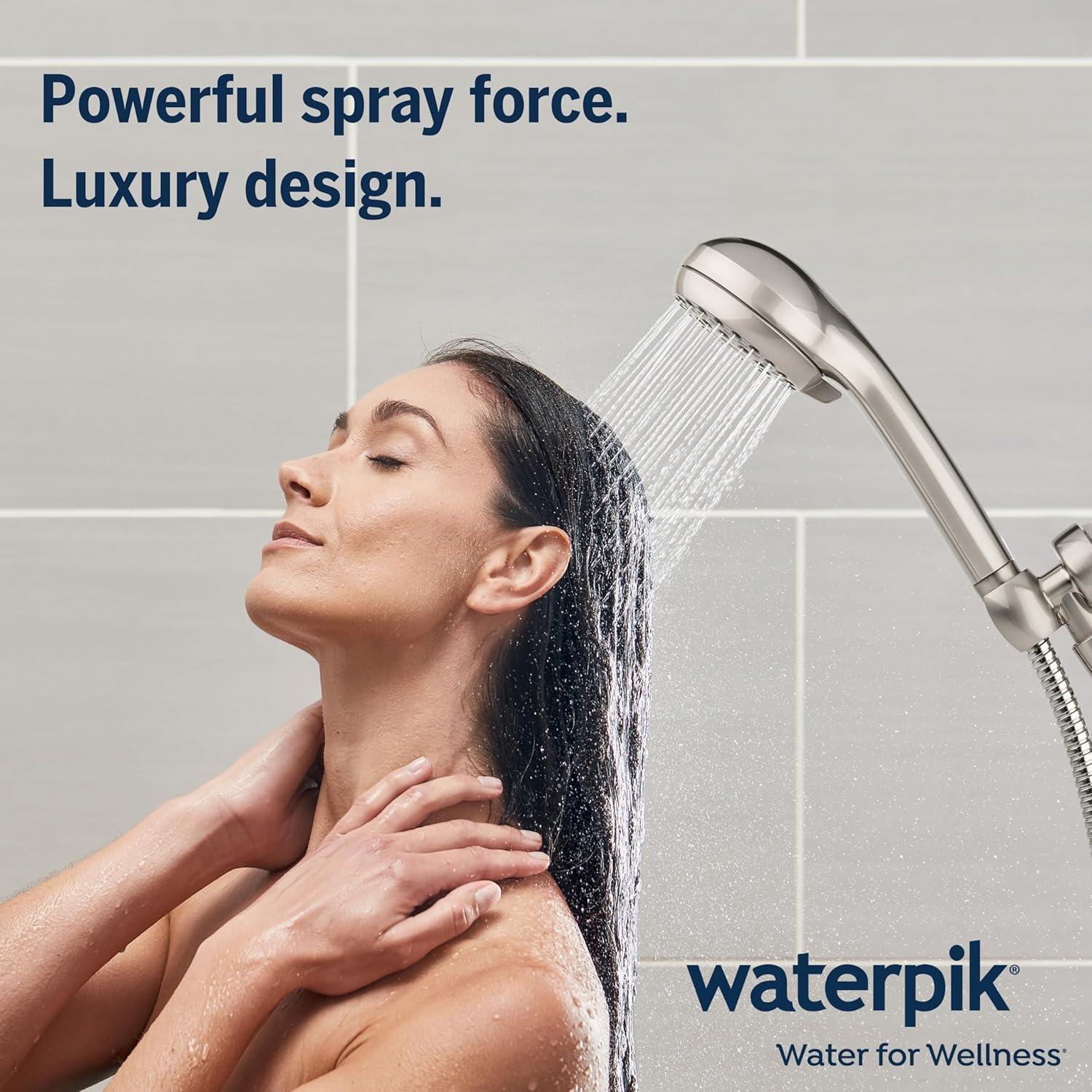 Waterpik High Pressure Hand Held Shower Head With Hose, PowerPulse Massage 6-Mode, Brushed Nickel XAL-649ME