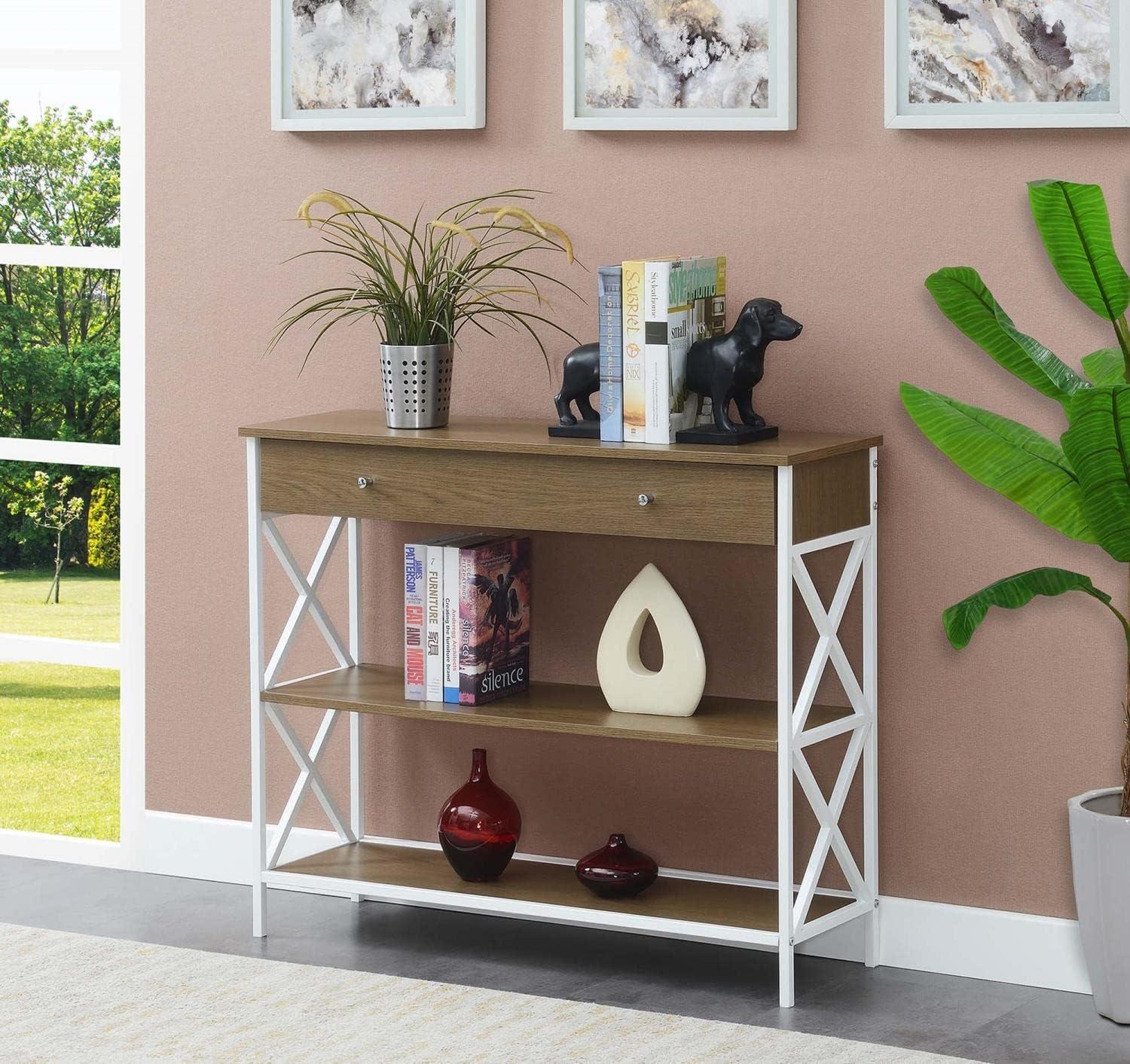 Tucson One-Drawer Console Table in Caramel Wood with White Metal Frame