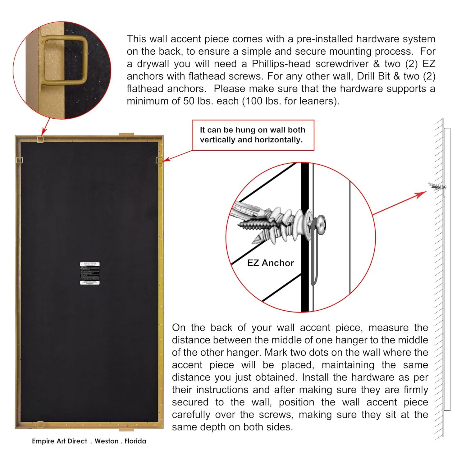 Empire Art Direct "Gleaming Horizon Wall Mirror" 40"x80" with Textured Acrylic Embellished, on Gold Iron Frame