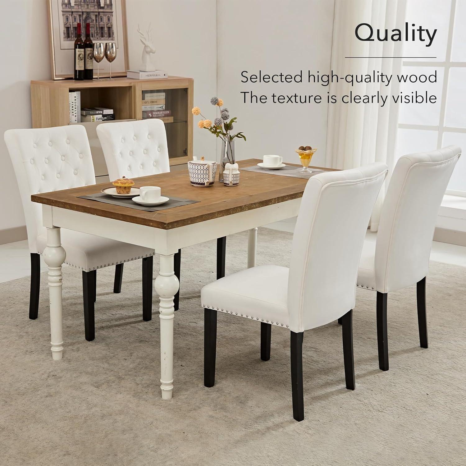 ODUSE-DAILY Velvet Dining Chairs Set of 6, Kitchen & Dining Room Chairs, Nailheads Tufted Chair, Sillas De Comedor, Two-Tone Fabric Upholstered, Wood Legs (Beige & Patterned, 6 Pcs)