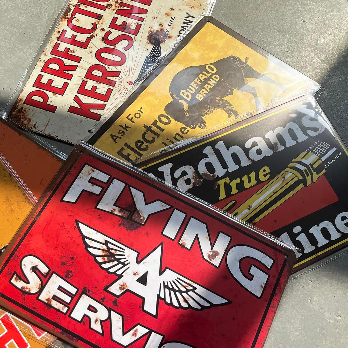 Reproduced Vintage Tin Sign Pack, Gas Oil Retro Advert Antique Metal Signs for Garage Man Cave Bar Kitchen, Nostalgic Car Decor, 8x12 Inch (35 Pieces A)
