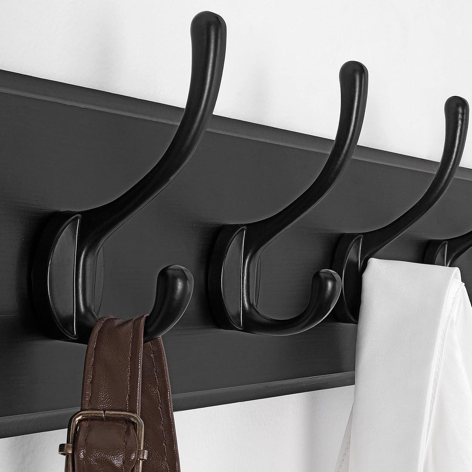 Large Black Pine Wood Wall Mounted Coat Rack with 10 Hooks