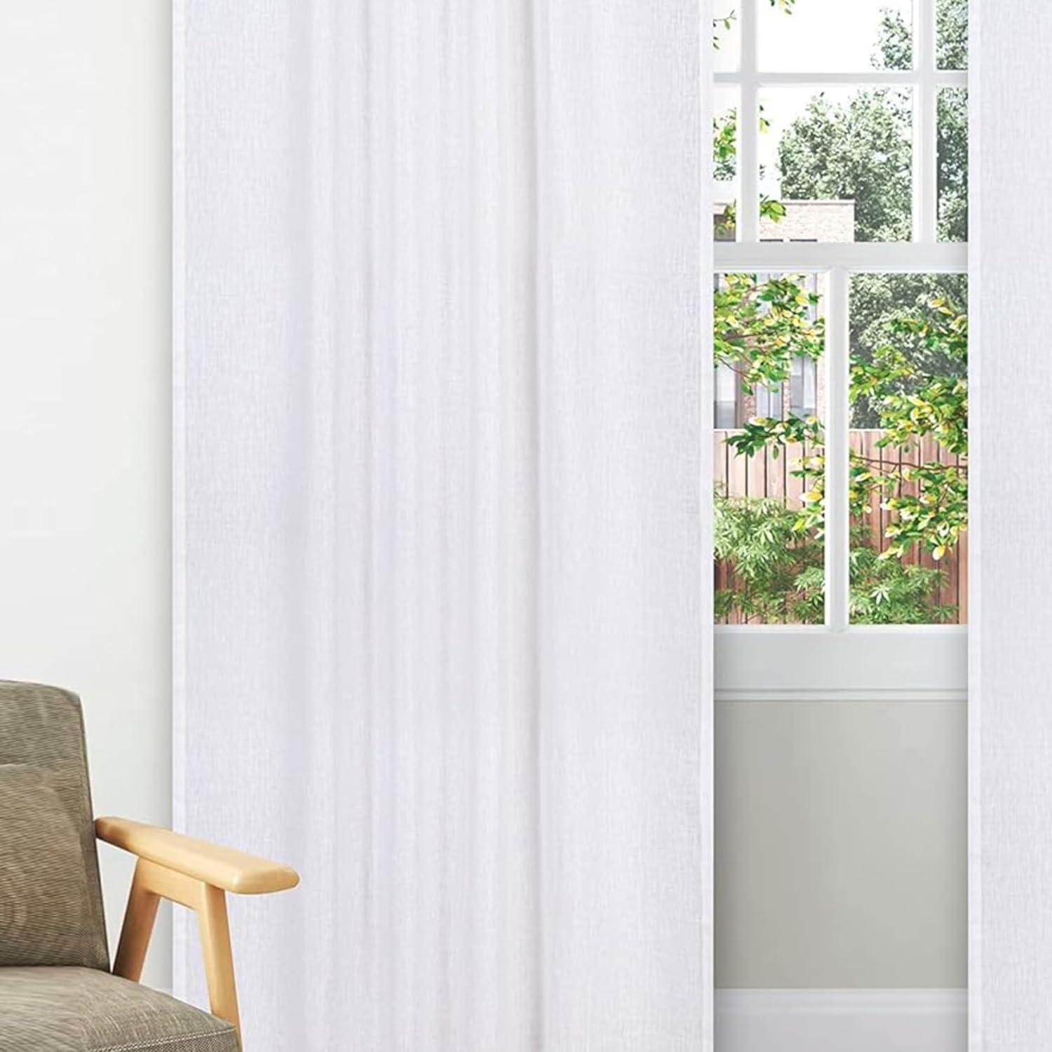 Bedding Craft White Cotton Tab Top Curtain Panels for Bathroom Window, 50x84 inch – Modern Farmhouse Style, Light Filtering, Machine Washable – Ideal for Thanksgiving, Christmas & Everyday Decor