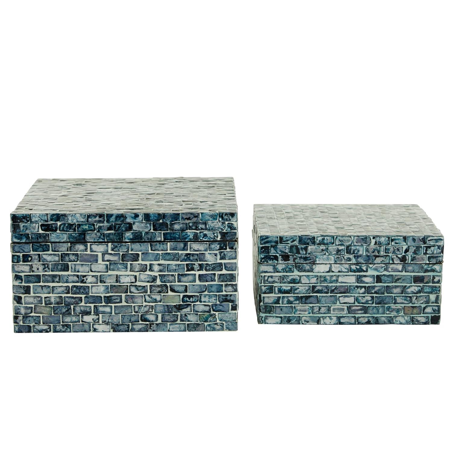 Set of 2 Shell Mosaic Patterned Wood Box White - Olivia & May