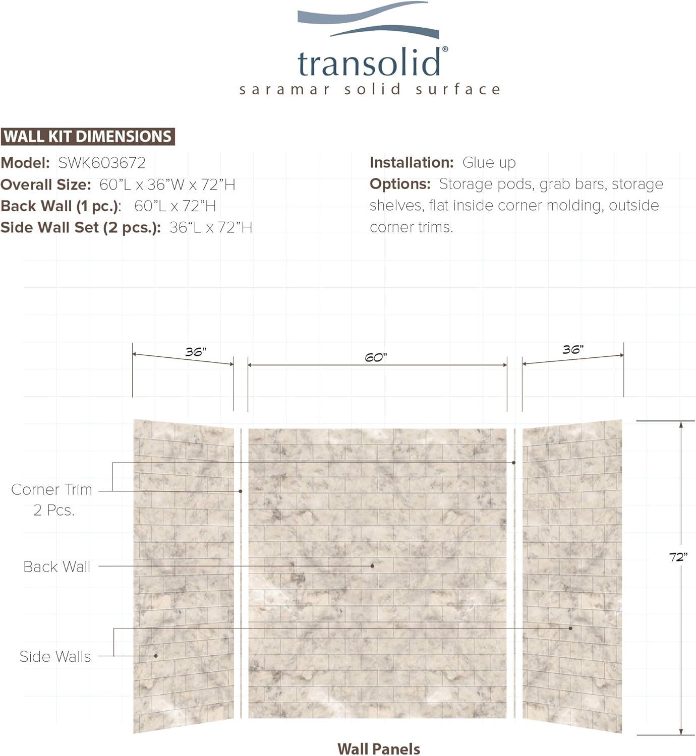 Transolid SaraMar 60'' W 36'' D 72'' H Glue Up Solid Surface Wall