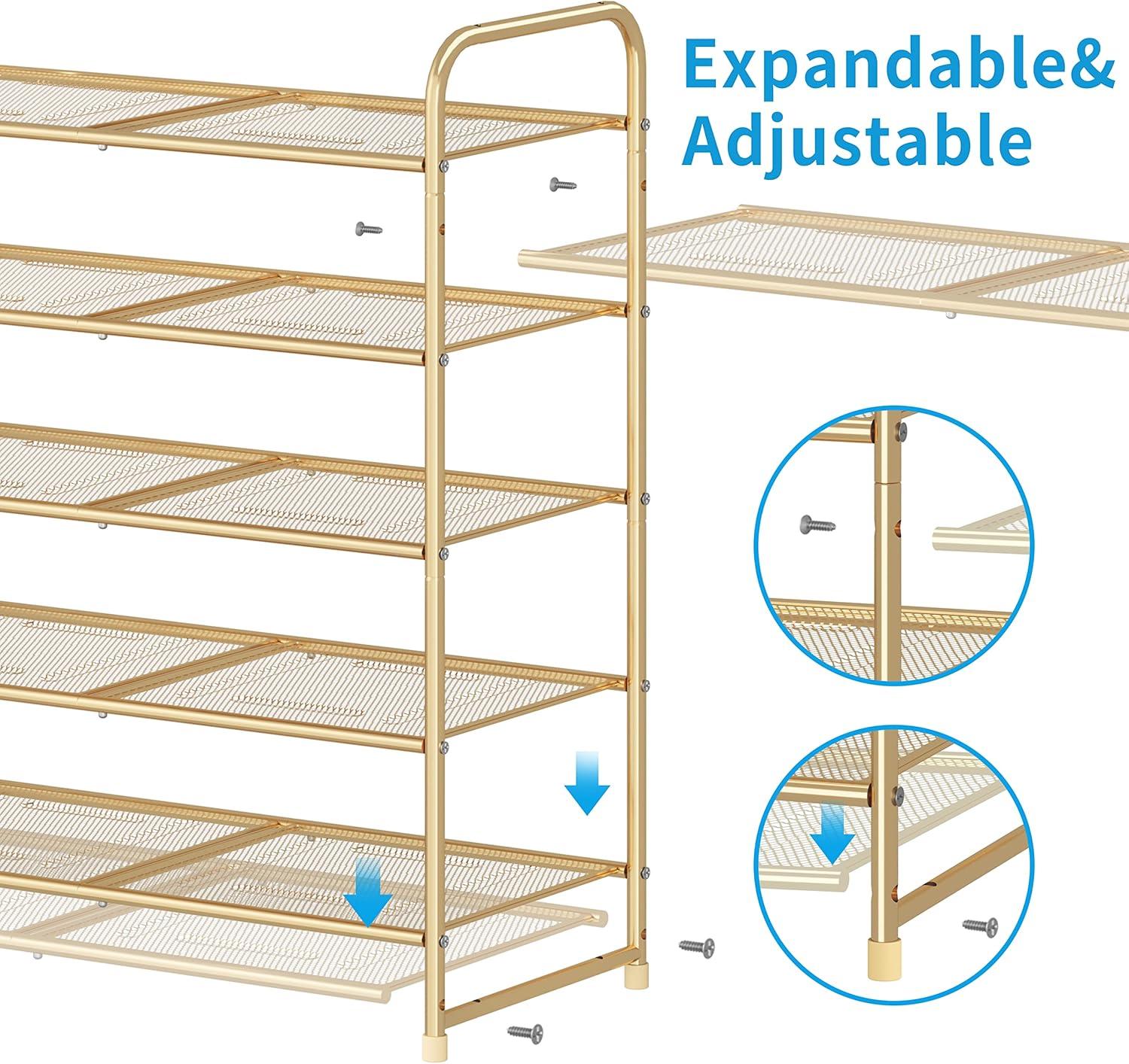 Golden Yellow 5-Tier Stackable Metal Shoe Rack