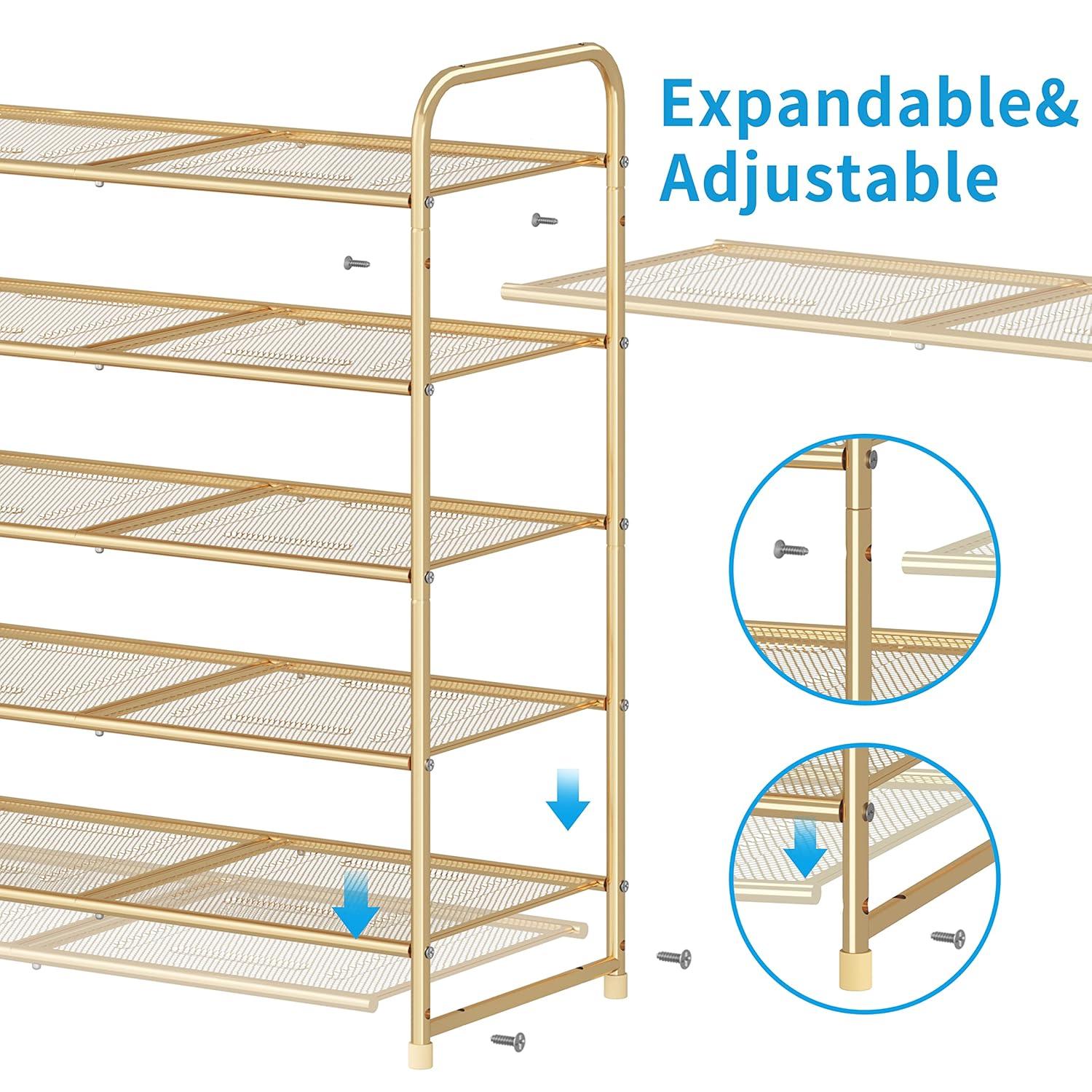 Rebrilliant 5-Tier Stackable Shoe Rack, Expandable & Adjustable Shoe Organizer Storage Shelf