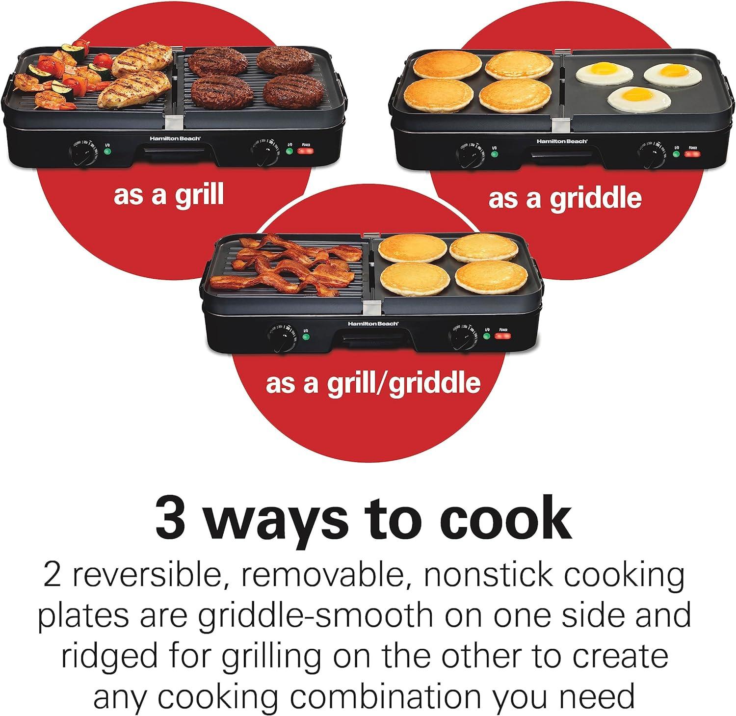 Versatile Dual-Zone Black Electric Grill/Griddle Combo