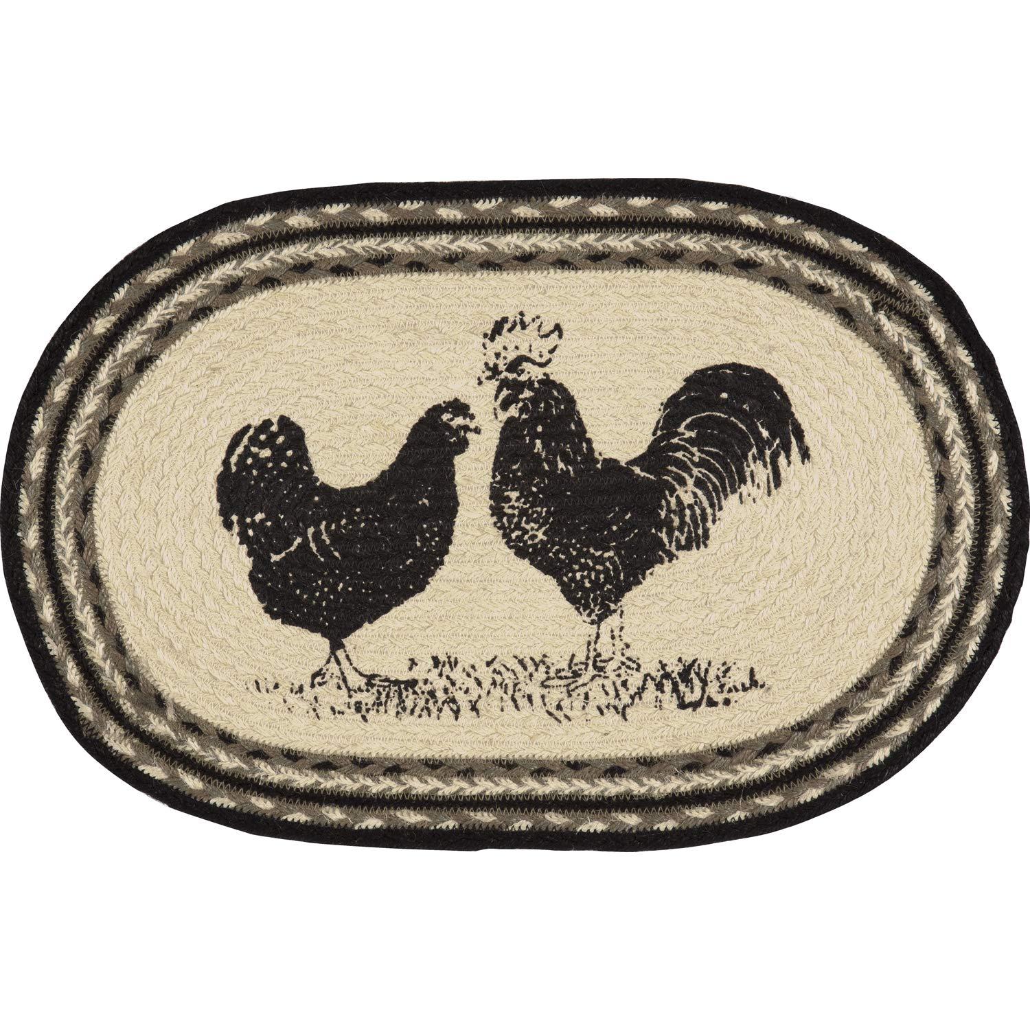 VHC Brands Sawyer Mill Poultry 12 x 18" Jute Placemats, Set of 6, Charcoal