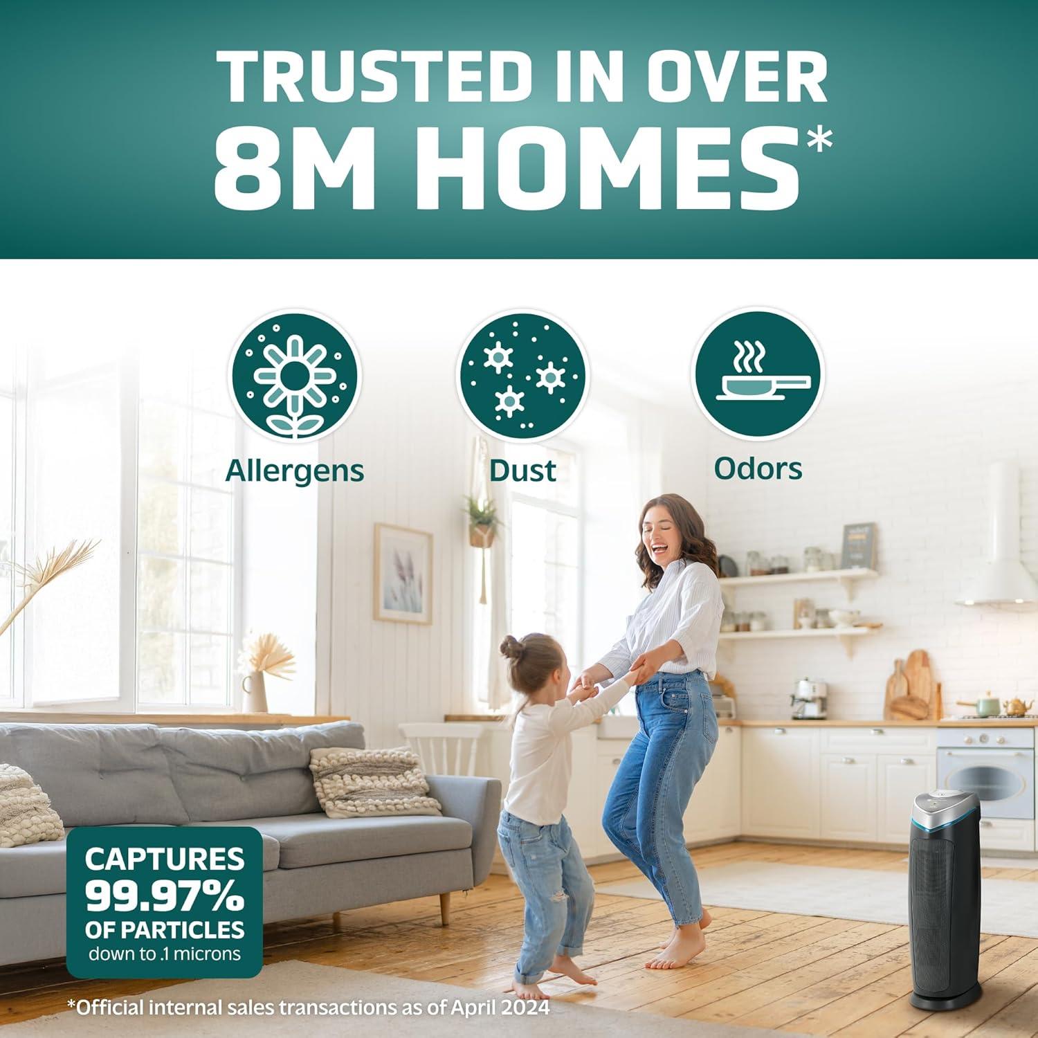 GermGuardian Air Purifier with HEPA Filter and UV-C, for Odor, Mold, 743 Sq. ft, AC4825E, Gray