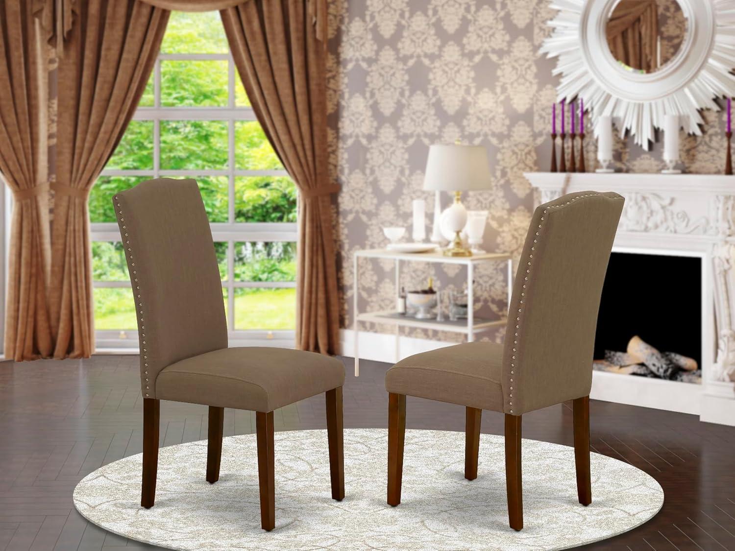 Encinal Parson Chair with Mahogany Leg & Linen Fabric - Dark Coffee - Set of 2