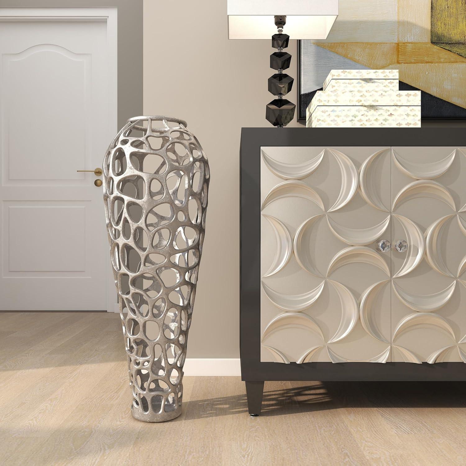 Elegant Silver Coral Aluminum Floor Vase 12" x 33"