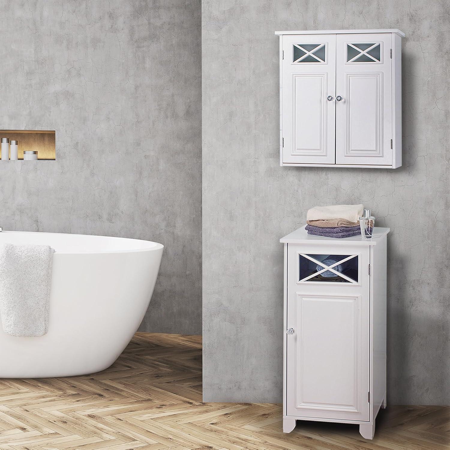 Dawson Two Doors Wall Cabinet White - Elegant Home Fashions: Traditional Style, Semi-Gloss Finish, Bathroom Storage